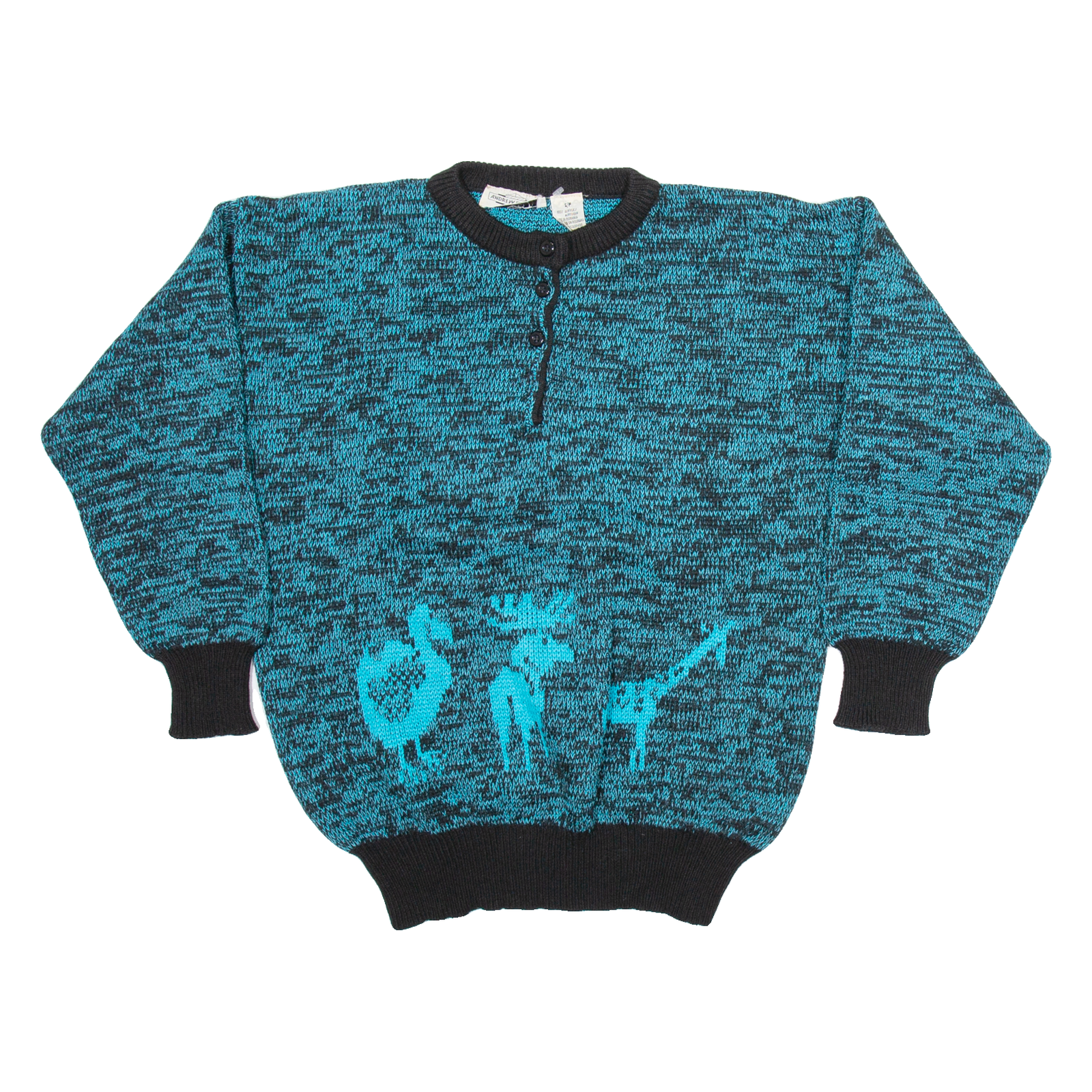 ANDREW ST JOHN Womens Jumper Blue Button Neck Tight Knit S Refurbished - N/A refurbished available on Cerqular