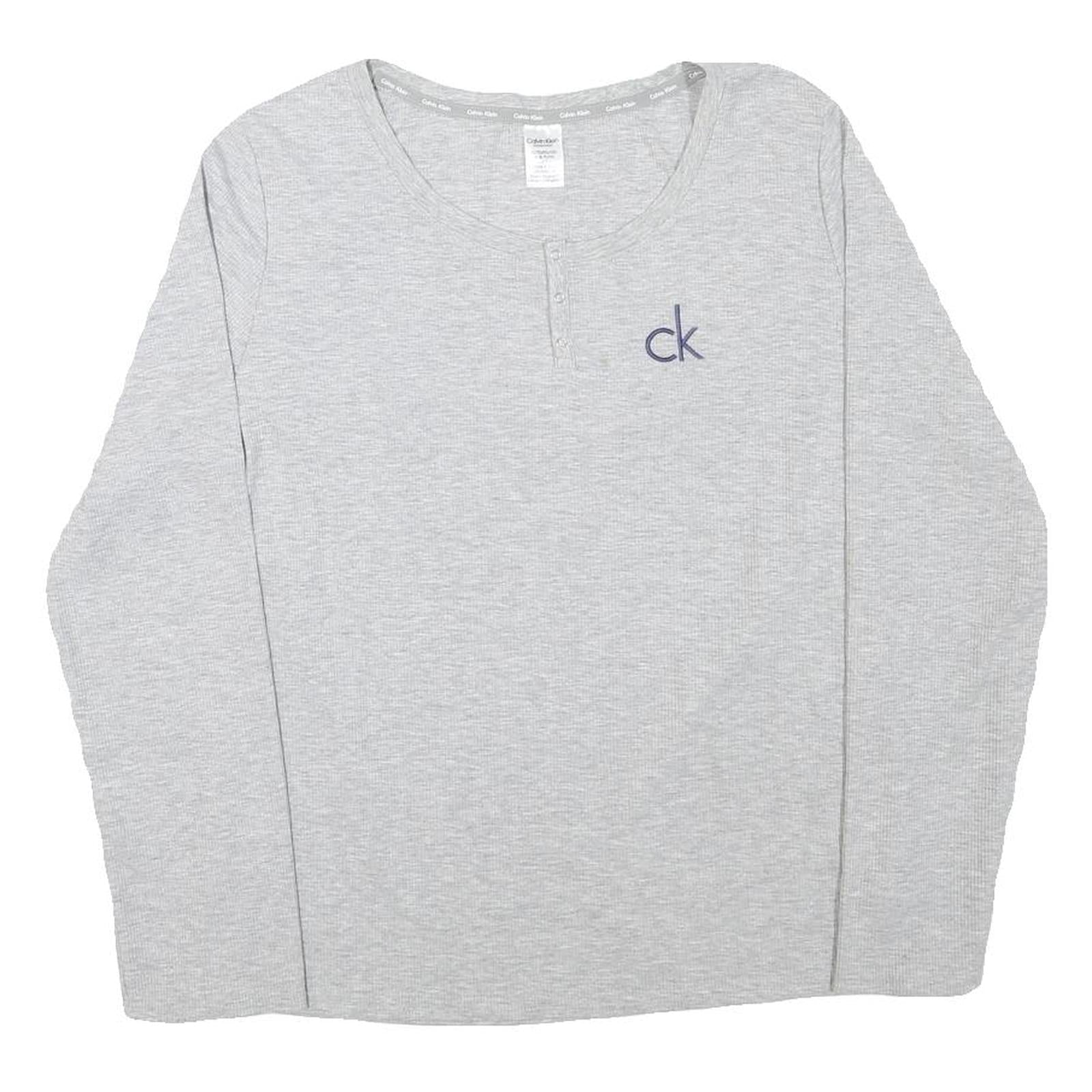 CALVIN KLEIN Womens Grey Henley T-Shirt XL Long Sleeve Round Neck Cotton Blend Refurbished - N/A refurbished available on Cerqular