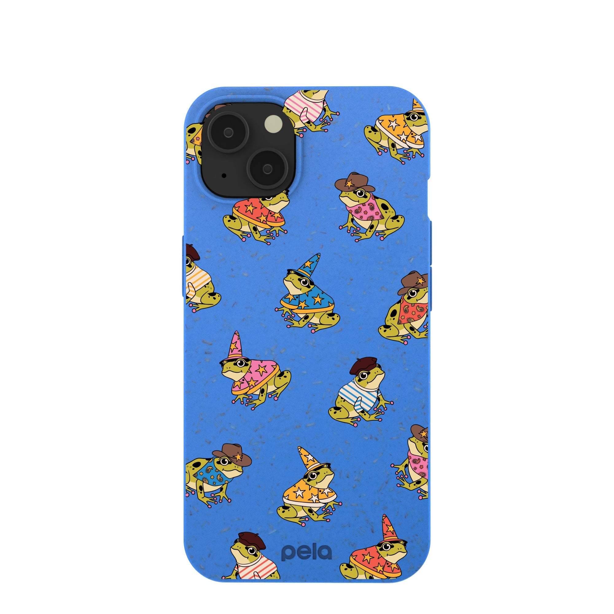 Electric Blue Fancy Frogs iPhone 13 Case Refurbished - Pela Case refurbished available on Cerqular