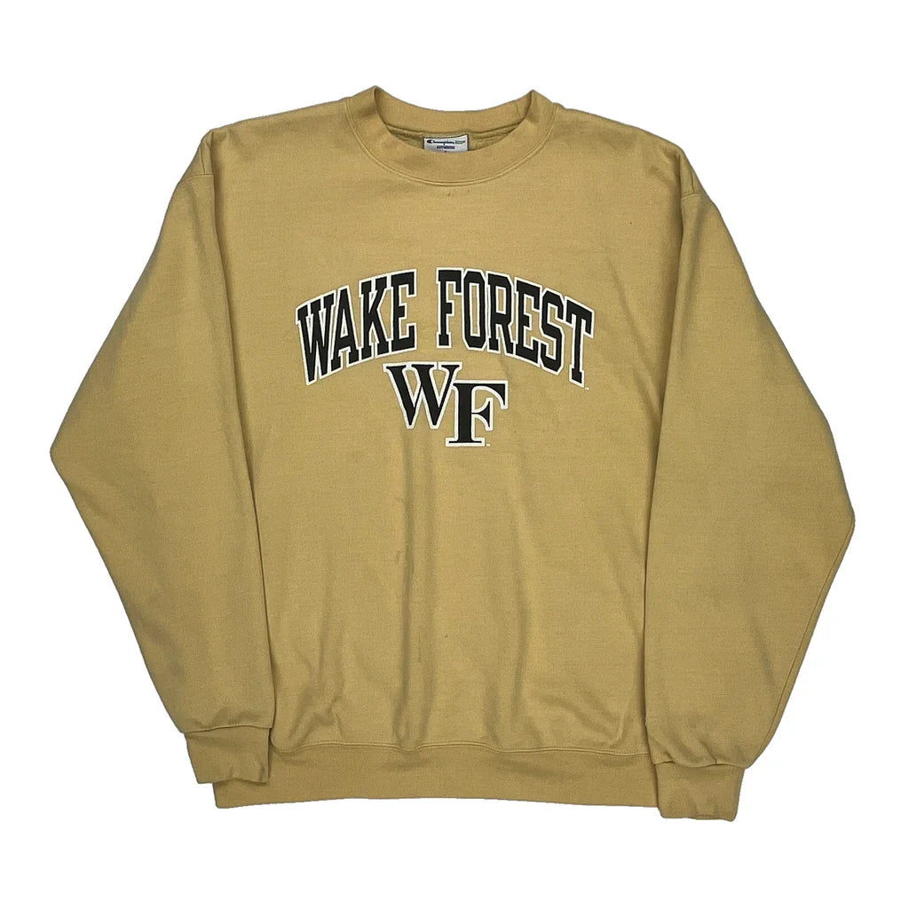 Buy Wake Forest Champion College Sweatshirt - Large Yellow Cotton Refurbished - $37.51 Wake Forest Champion College Sweatshirt - Large Yellow Cotton Refurbished - Thrifted (note: this is a term often used to describe second- refurbished available on Cerqular