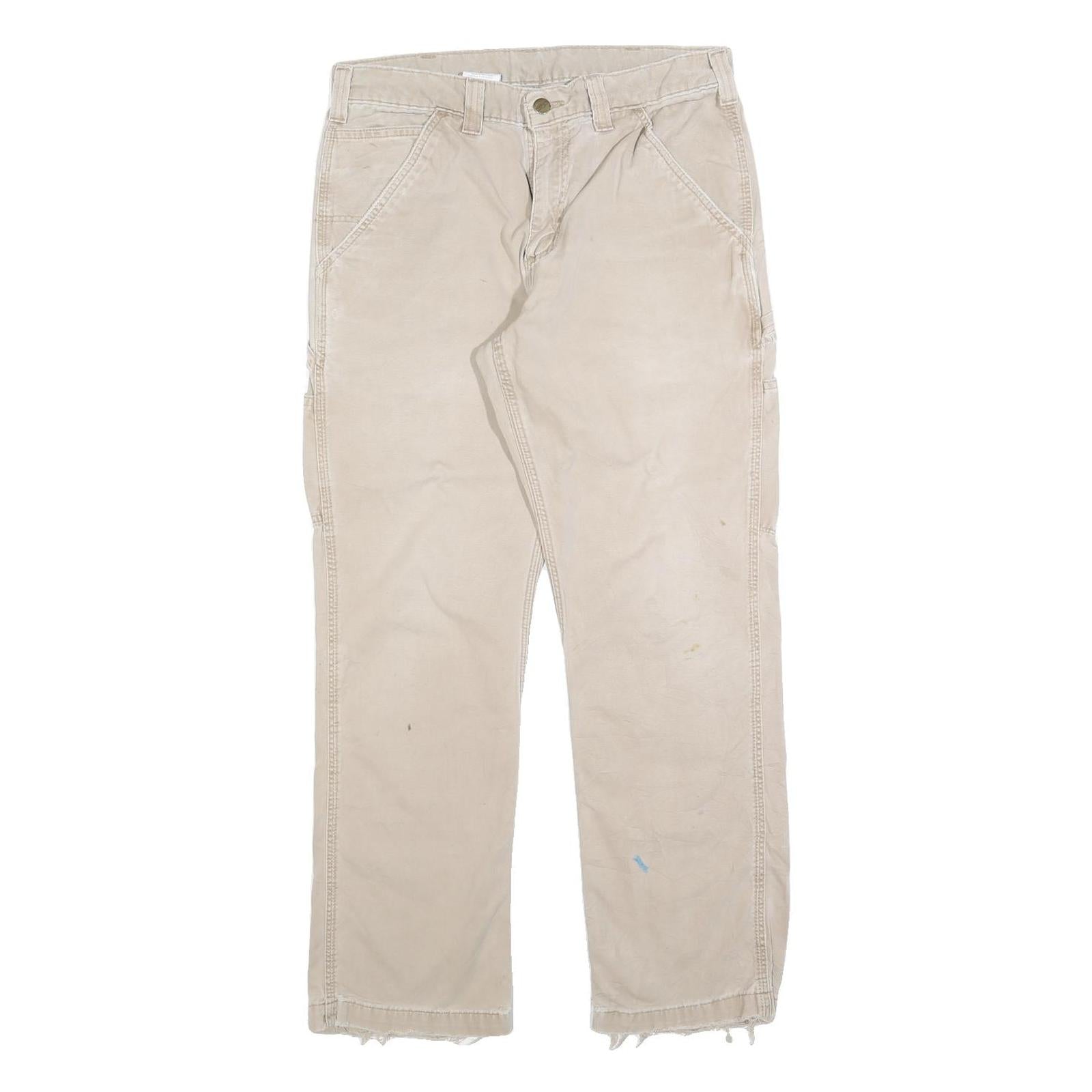CARHARTT Mens Cotton Blend Beige Relaxed Straight Trousers W32 L30 Workwear Zip Refurbished - N/A refurbished available on Cerqular