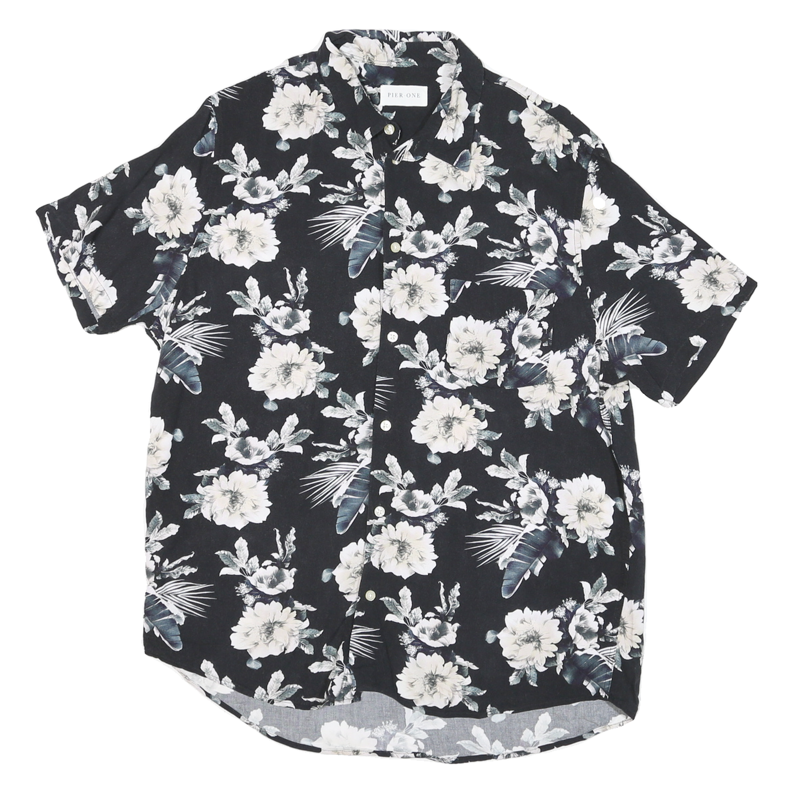 PIER ONE Mens Black & White Floral Pattern Shirt M Summer Casual Button Up Refurbished - N/A refurbished available on Cerqular