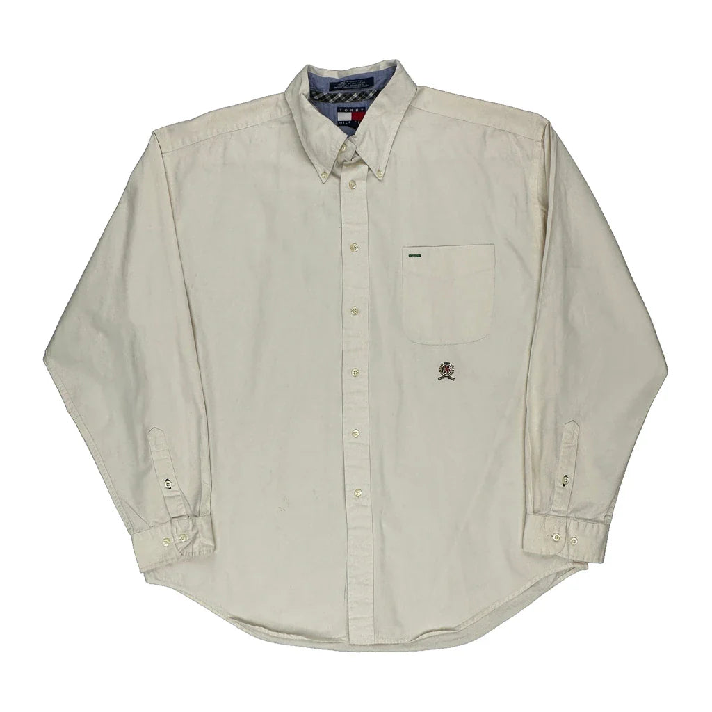 Tommy Hilfiger Shirt - XL Cream Cotton Refurbished - Thrifted (note: this is a term often used to describe second- refurbished available on Cerqular
