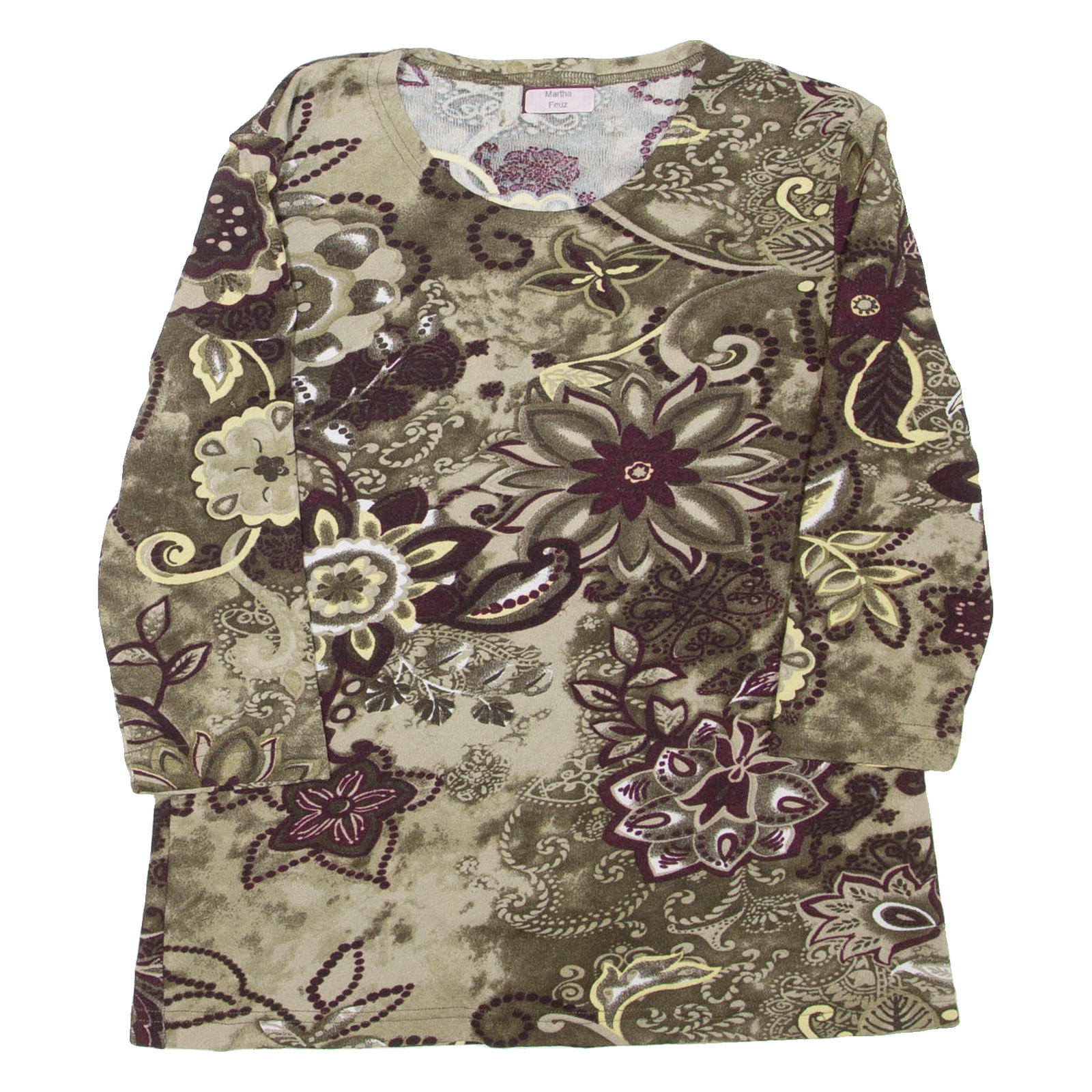 Womens Printed Top Green 3/4 Sleeve Floral M Refurbished - N/A refurbished available on Cerqular