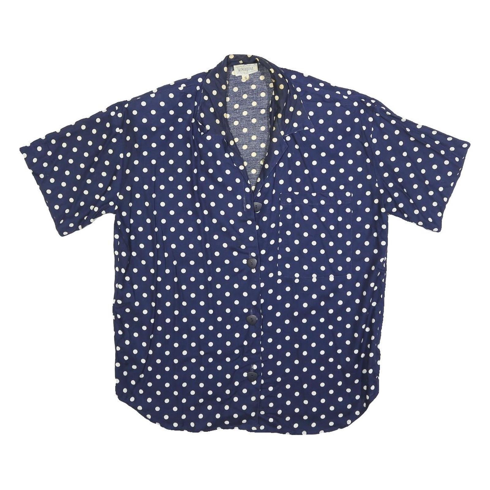 WINDRIDGE Womens Blue & White Polka Dot Shirt Short Sleeve Collared S Refurbished - N/A refurbished available on Cerqular