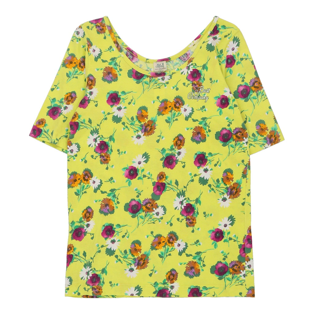 Best Company Floral T-Shirt - Small Yellow Cotton Refurbished - Thrifted (note: this is a term often used to describe second- refurbished available on Cerqular