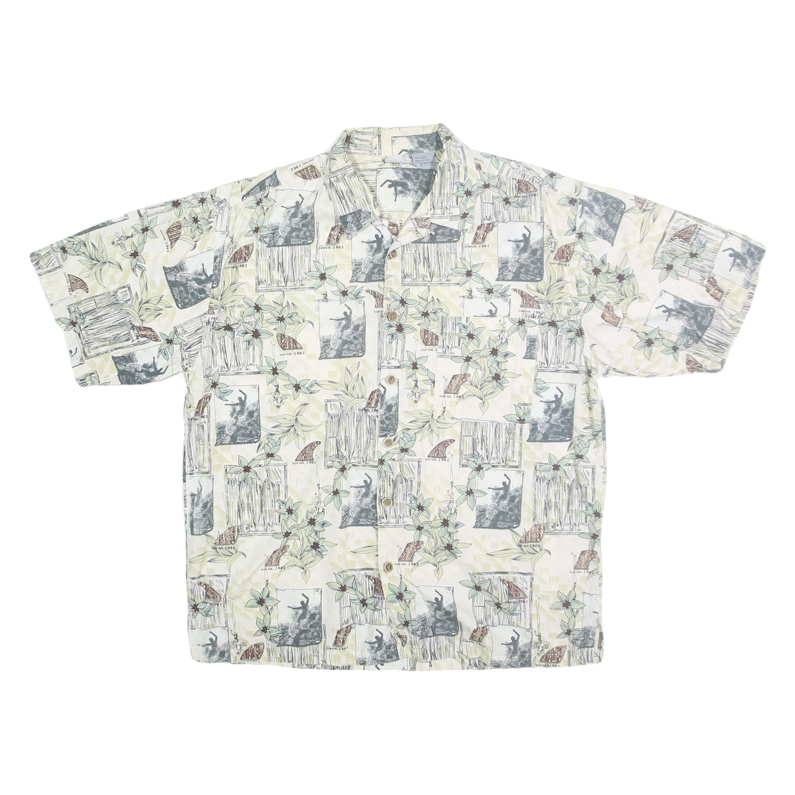 OP SPORT Mens Cream Cotton Hawaiian Shirt L Casual Summer Tropical Print Refurbished - N/A refurbished available on Cerqular