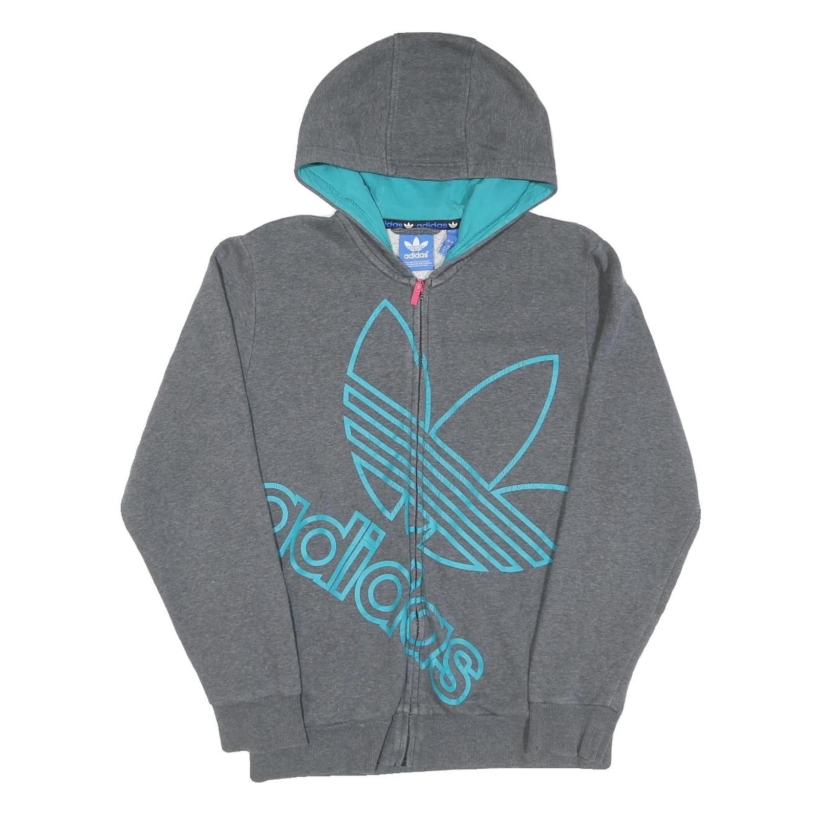 ADIDAS Womens Grey & Turquoise Zip Up Hoodie S Lightweight Cotton Casual Refurbished - N/A refurbished available on Cerqular