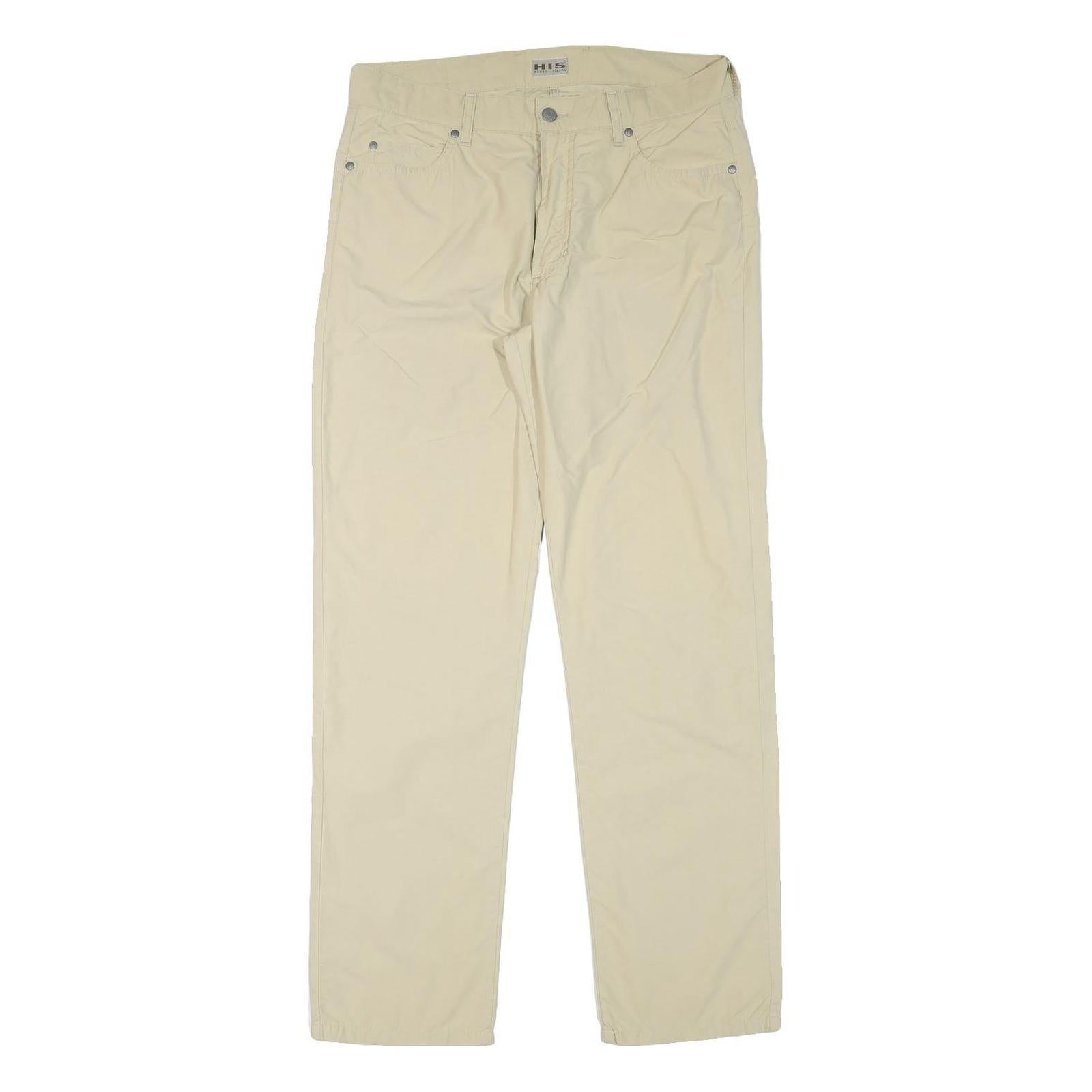 HIS Mens Cotton Blend Beige Regular Straight Trousers W33 L31 Casual Comfortable Refurbished - N/A refurbished available on Cerqular