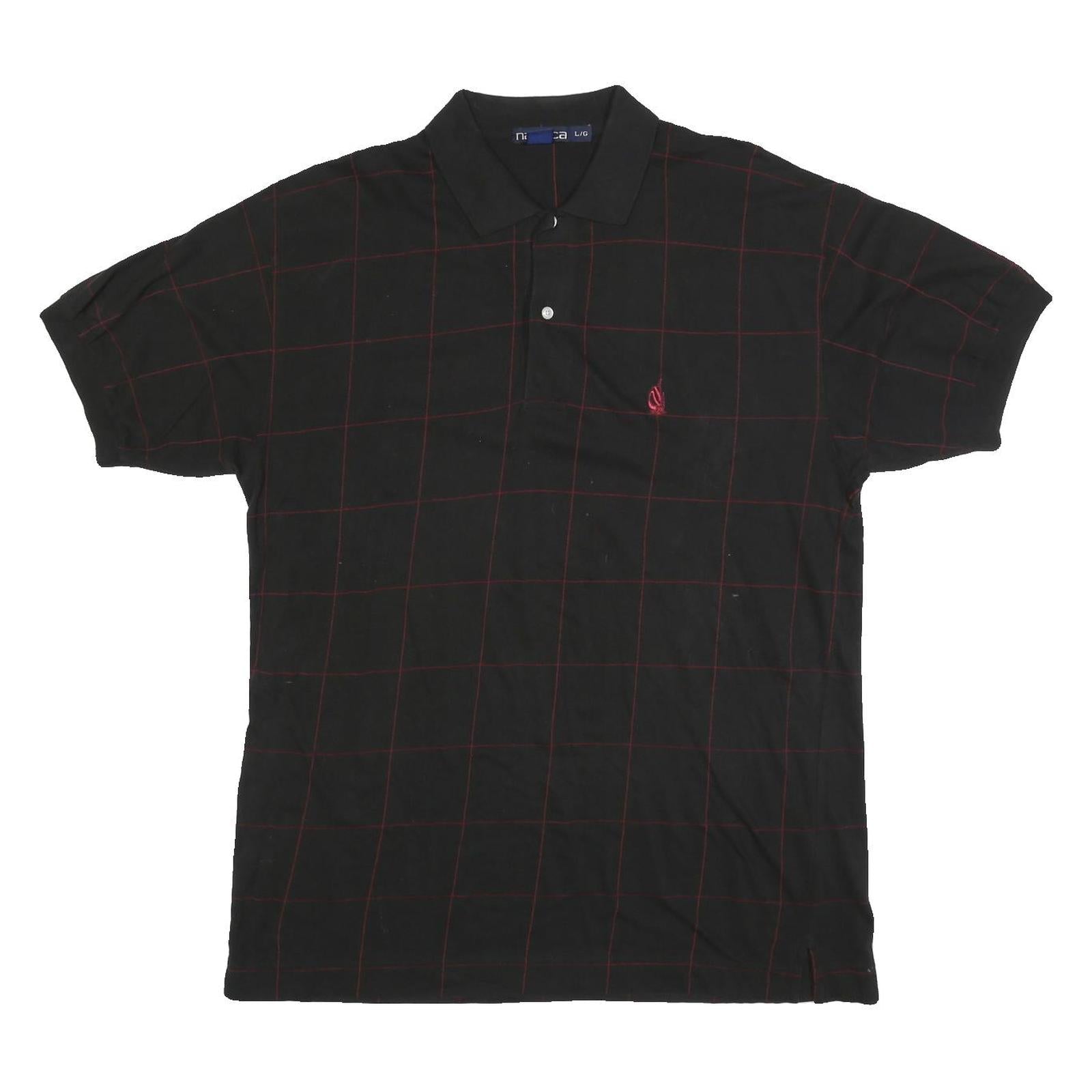 NAUTICA Mens Black & Red Checked Short Sleeve Polo Shirt L Cotton Blend Casual Refurbished - N/A refurbished available on Cerqular