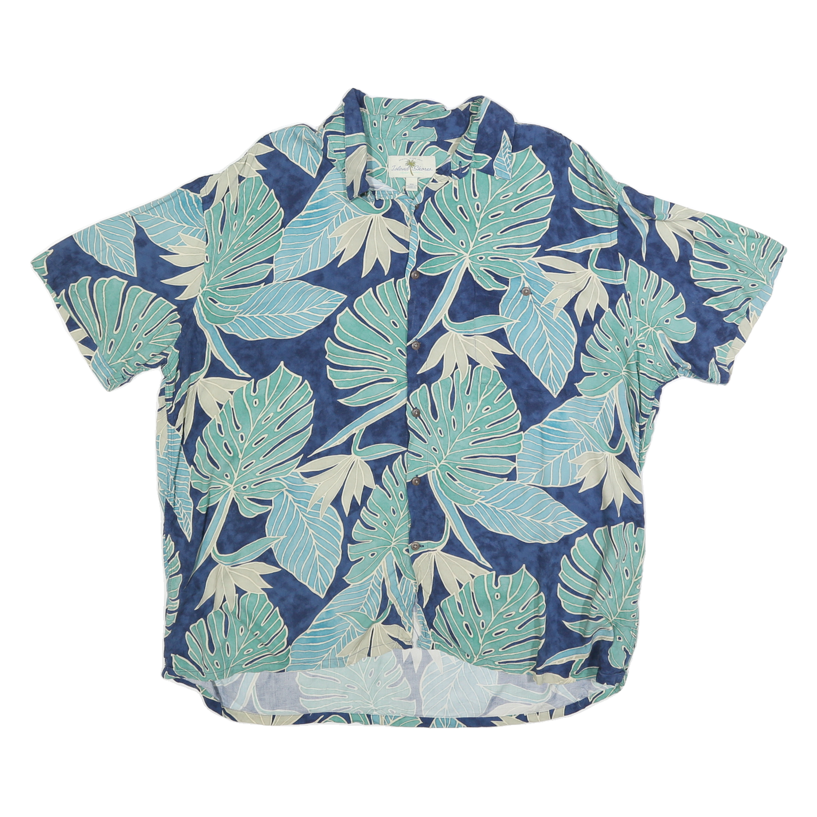ISLAND SHORES Mens Blue Green Beige Tropical Leaf Print Cotton Blend Shirt 2XL Refurbished - N/A refurbished available on Cerqular