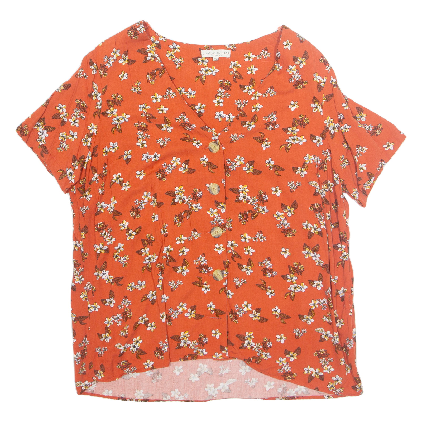 F&F Womens Printed Top Orange V-Neck Viscose Floral UK 20 Refurbished - N/A refurbished available on Cerqular