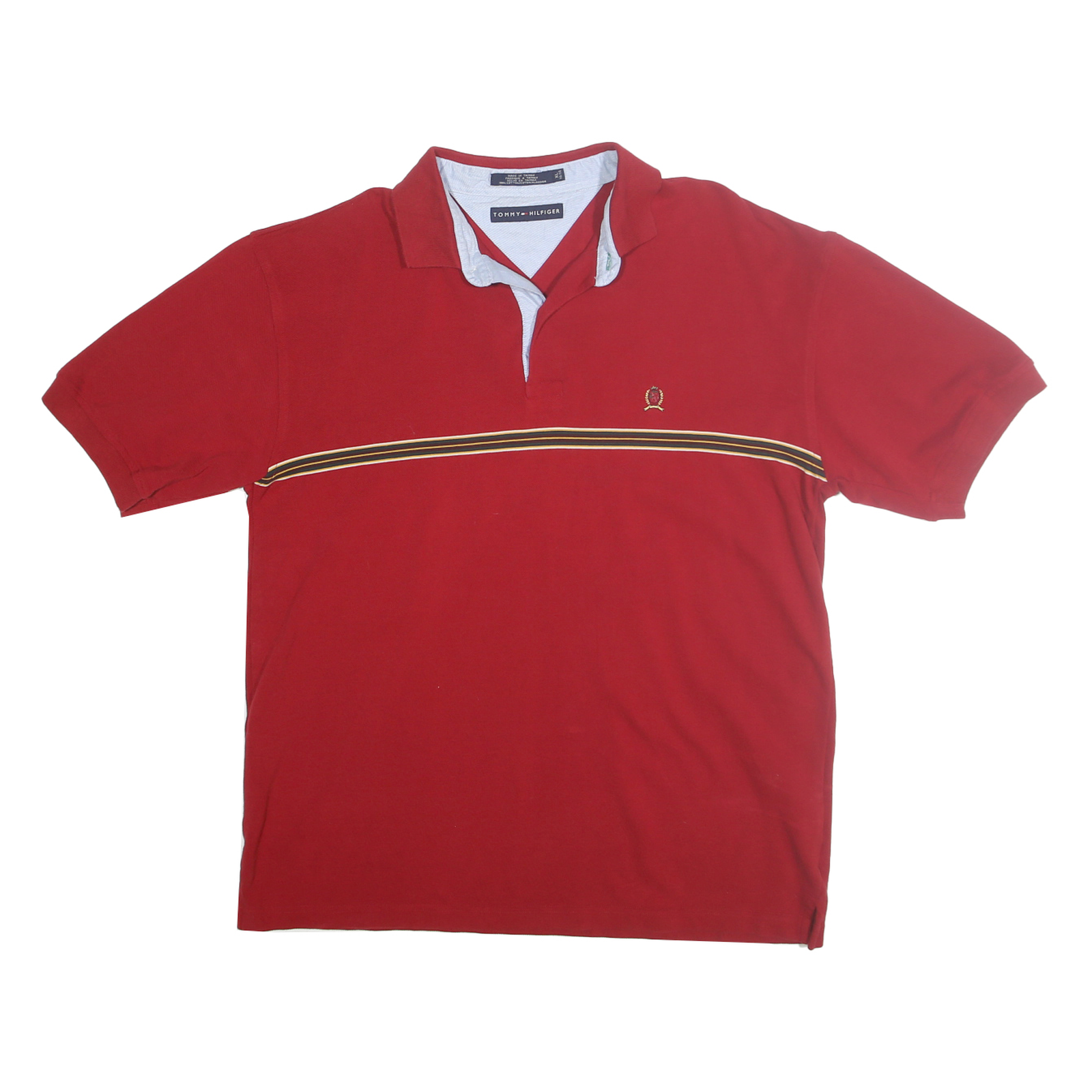 TOMMY HILFIGER Mens Red Striped Polo Shirt XL Cotton Short Sleeve Classic Fit Refurbished - N/A refurbished available on Cerqular