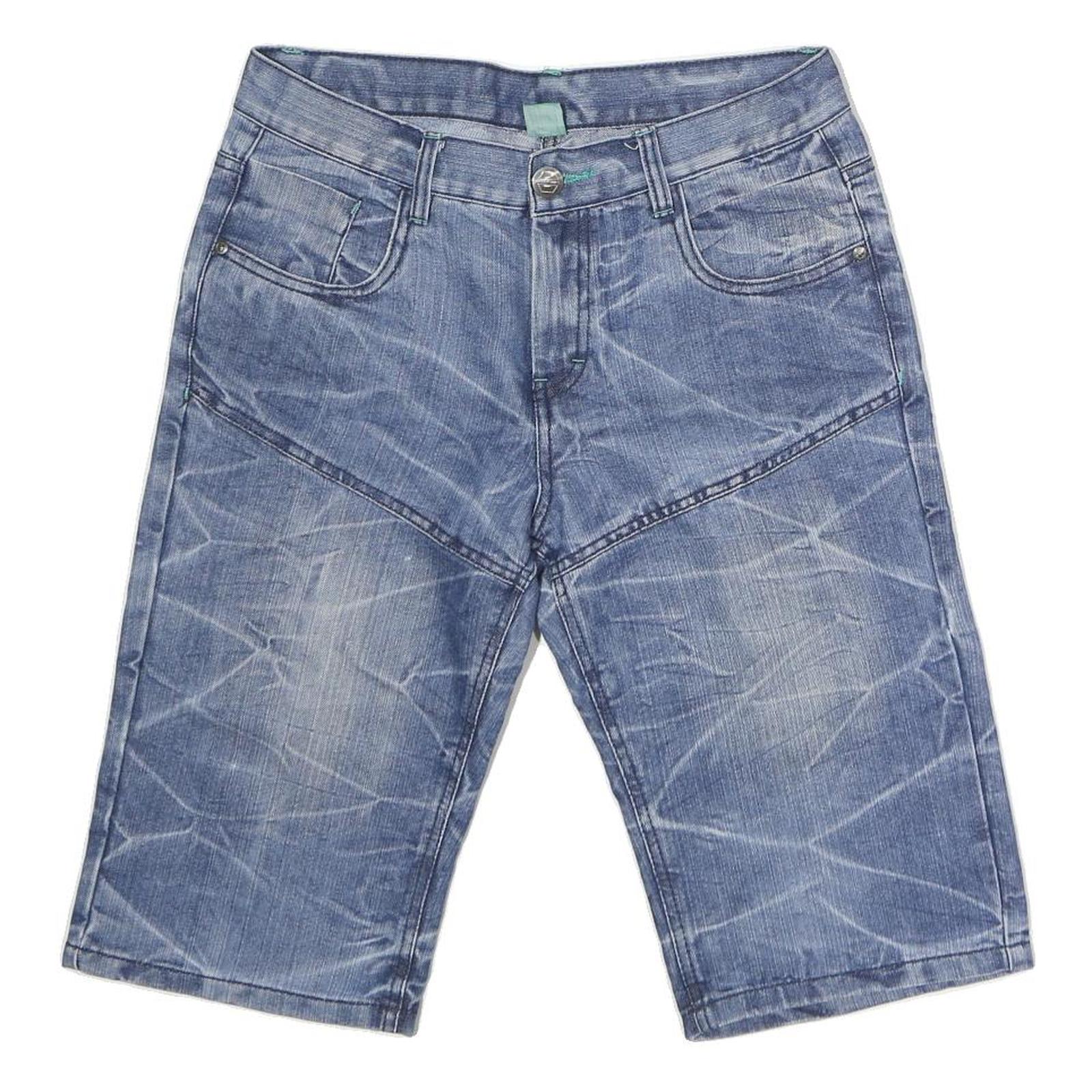 YFK Mens Denim Blue Casual Shorts M W32 Urban Vibes Embroidery Refurbished - N/A refurbished available on Cerqular