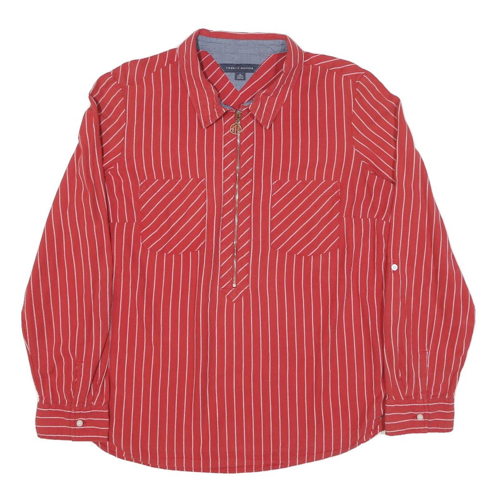 TOMMY HILFIGER Womens Red White Striped Shirt Long Sleeve Collared XL Zip Front Refurbished - N/A refurbished available on Cerqular