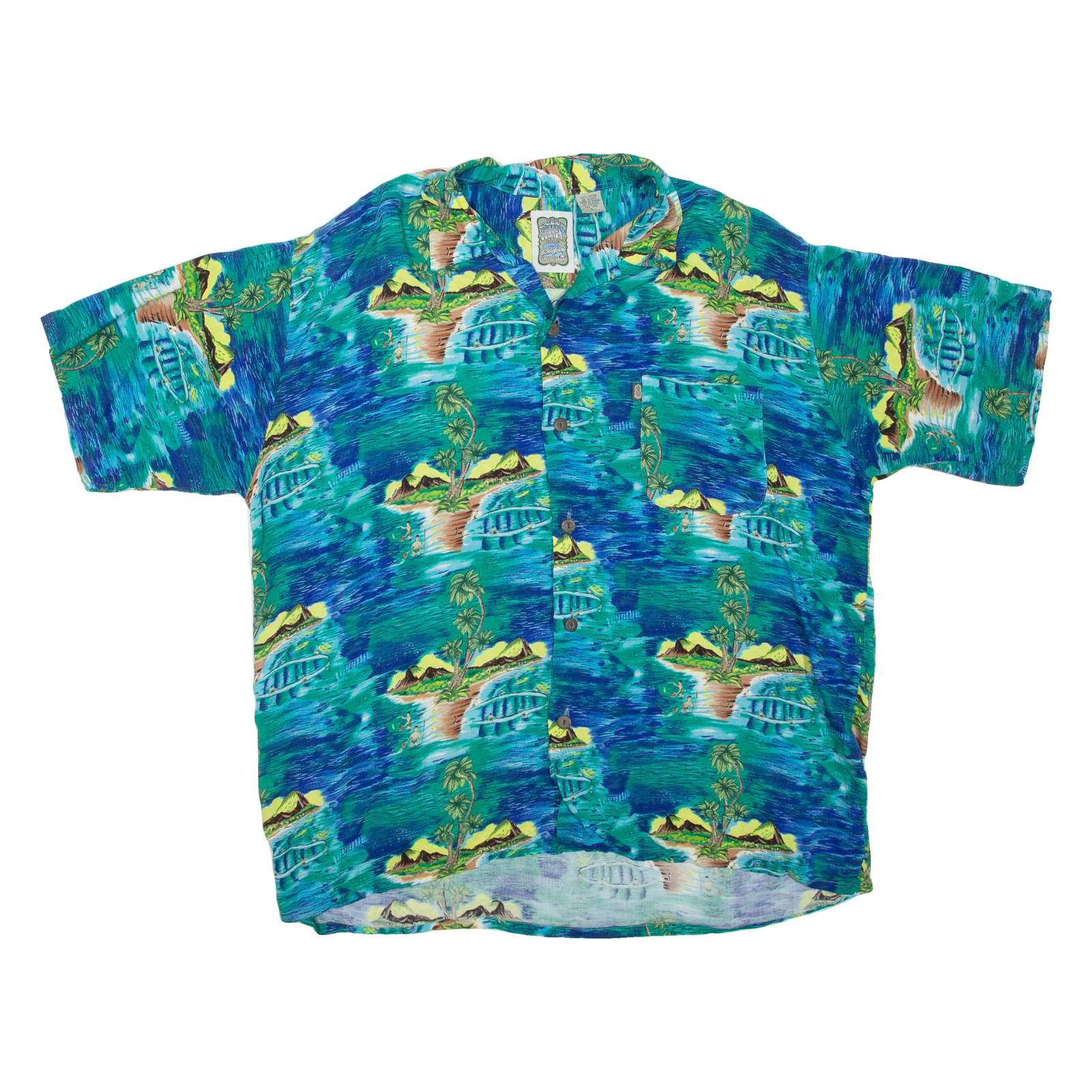 OCEAN CURRENT Mens Hawaiian Shirt Blue Crazy Pattern L Refurbished - N/A refurbished available on Cerqular