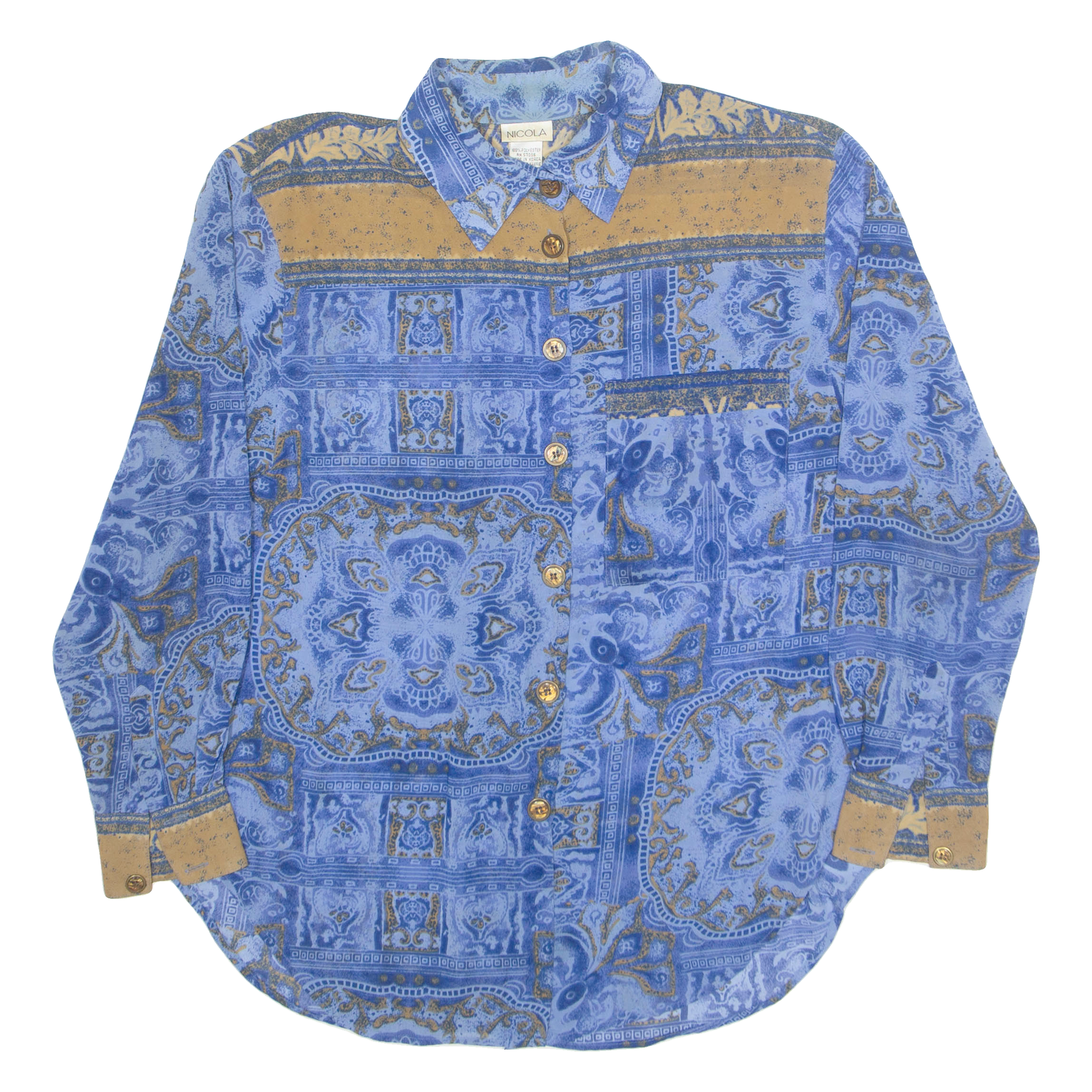 NICOLA Womens Printed Shirt Blue Collared Long Sleeve M Refurbished - N/A refurbished available on Cerqular