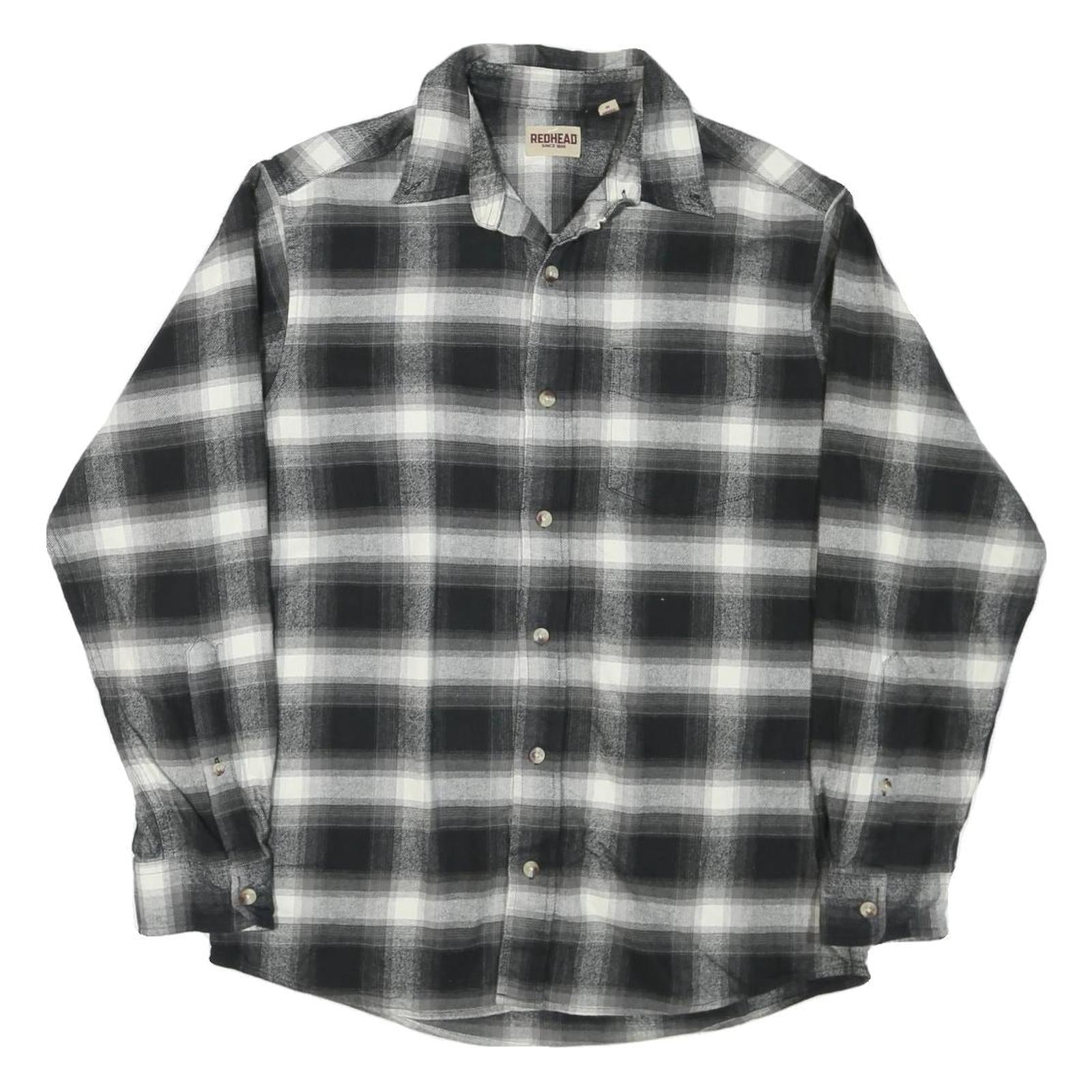 RED HEAD Mens Black & Grey Check Shirt M Long Sleeve Cotton Comfort Casual Refurbished - N/A refurbished available on Cerqular