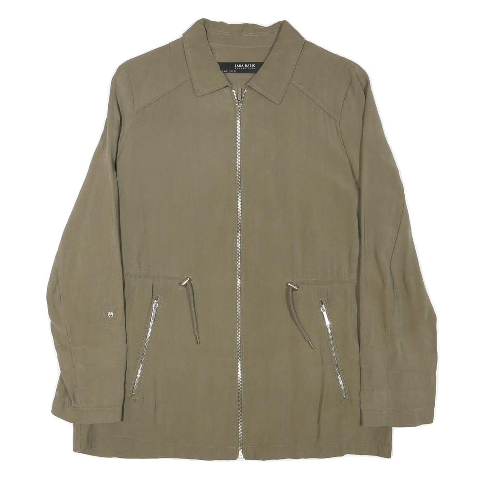 ZARA BASIC Womens Green Cotton Blend Jacket M Plain Zip Casual Lightweight Refurbished - N/A refurbished available on Cerqular