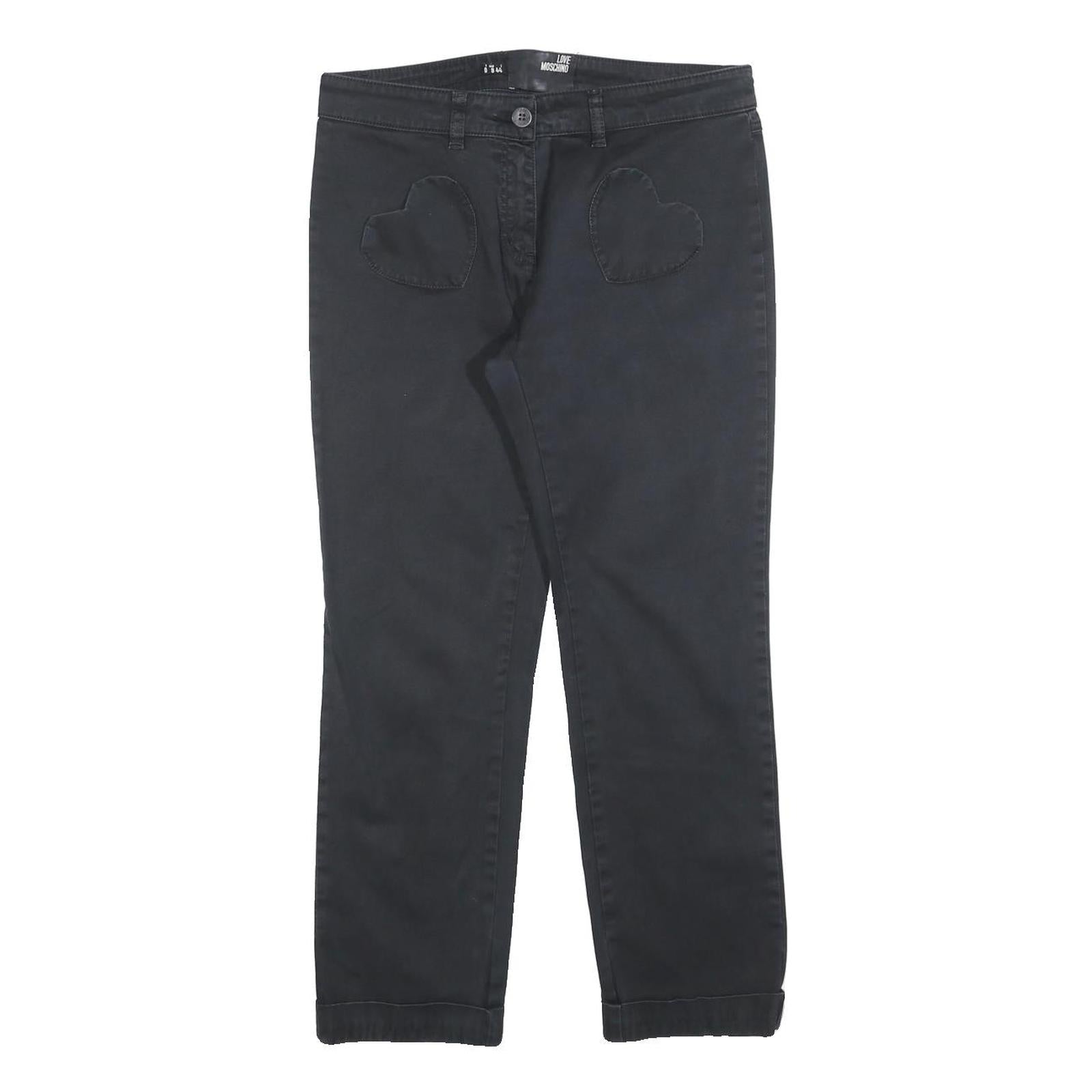 LOVE MOSCHINO Womens Cotton Blend Black Slim Trousers W30 L26 Heart Detail Refurbished - N/A refurbished available on Cerqular