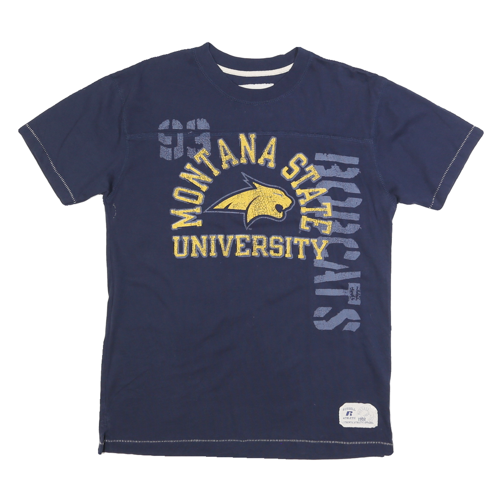 RUSSELL ATHLETIC Mens Navy Montana State University Graphic T-Shirt M Short Refurbished - N/A refurbished available on Cerqular