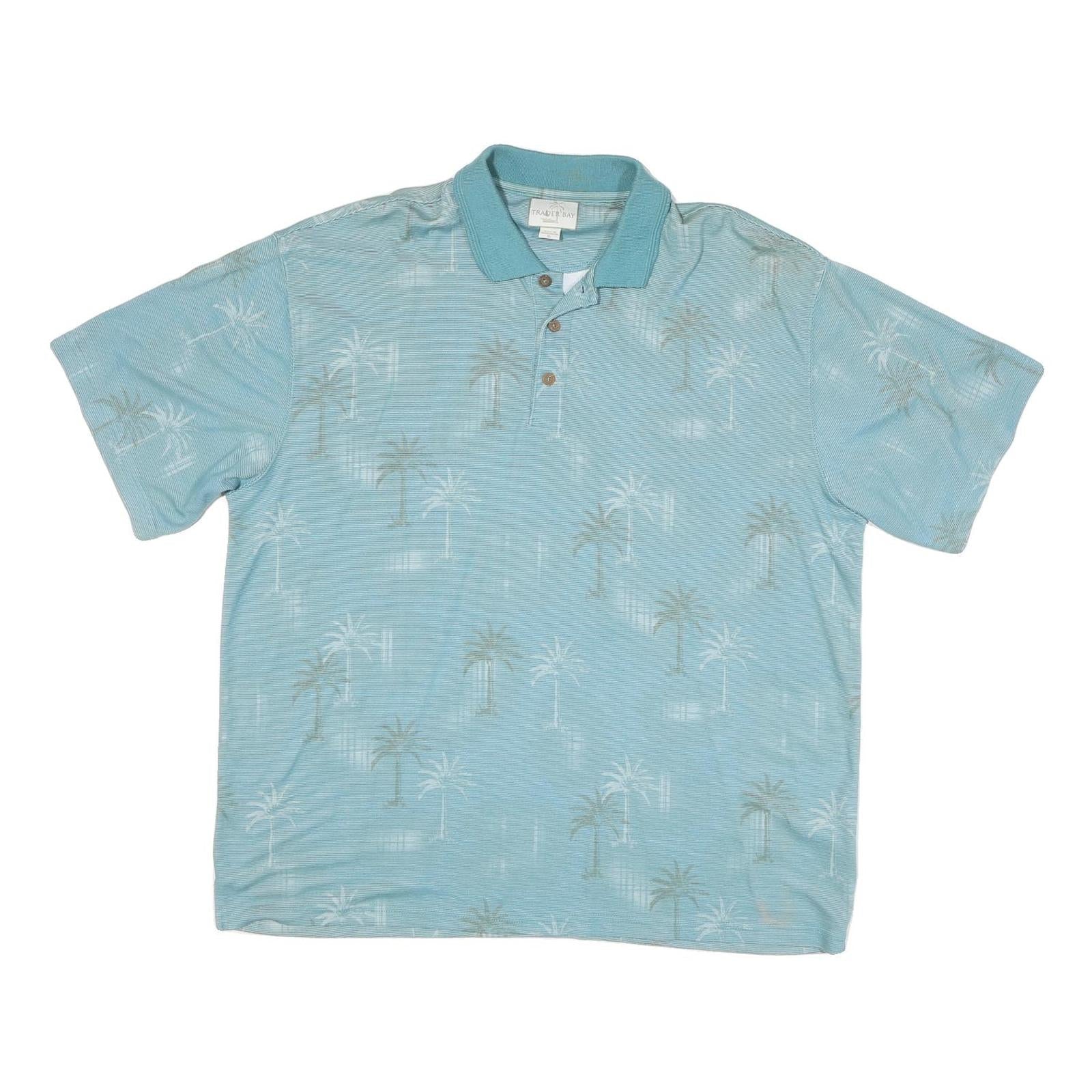 TRADER BAY Mens Blue Palm Tree Print Short Sleeve XL Polo Shirt Cotton Blend Refurbished - N/A refurbished available on Cerqular
