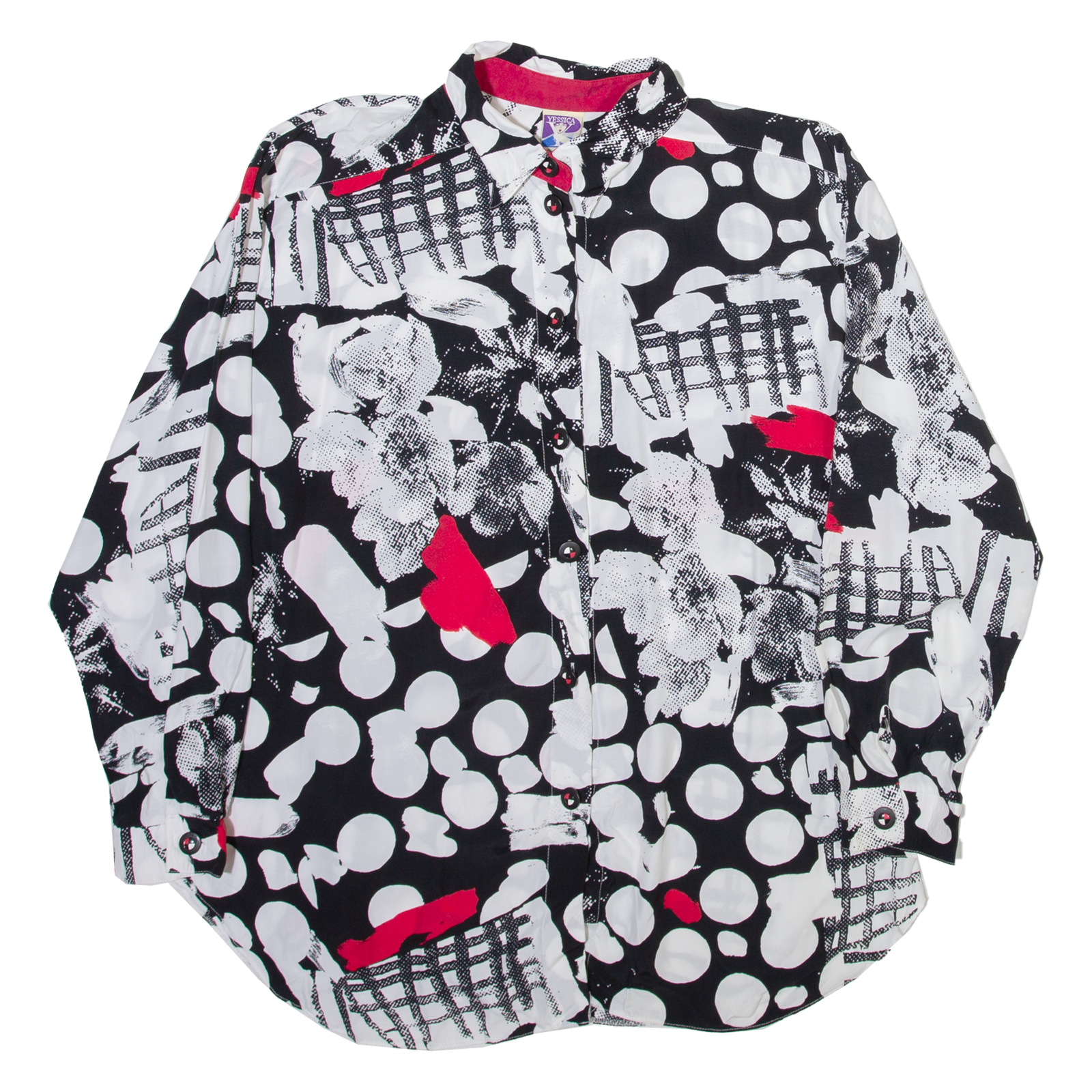 YESSICA Womens Printed Shirt Black Collared Long Sleeve Viscose Crazy Pattern M Refurbished - N/A refurbished available on Cerqular