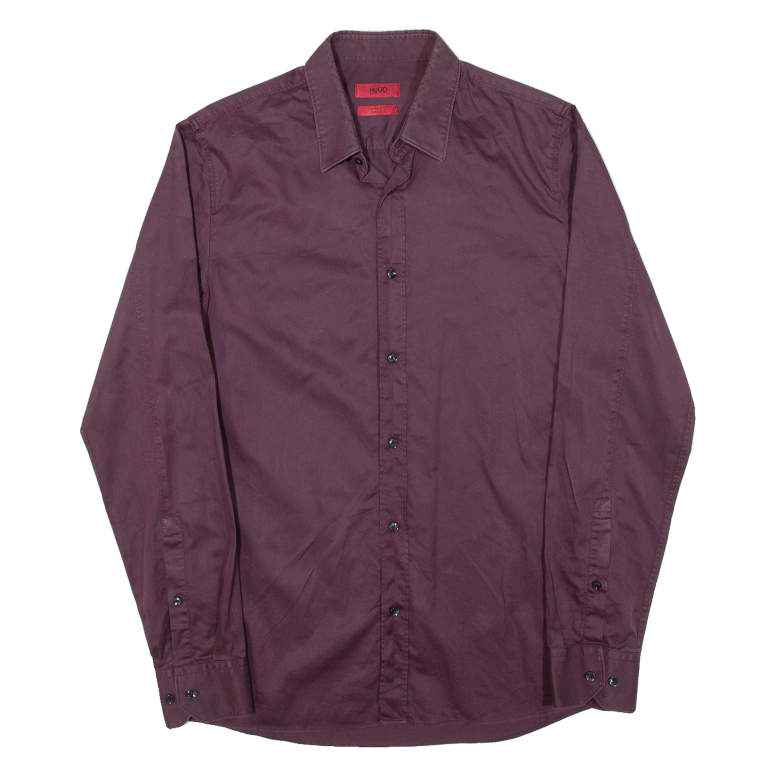 HUGO Slim Fit Mens Plain Shirt Purple Long Sleeve S Refurbished - N/A refurbished available on Cerqular