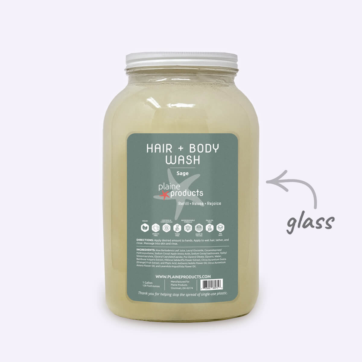 Buy Hair + Body Wash 2:1 | Scent: Sage | Size: 1 gal | Pump: No Pump (Refill) Refurbished - $190.00 Hair + Body Wash 2:1 | Scent: Sage | Size: 1 gal | Pump: No Pump (Refill) Refurbished - Plaine Products refurbished available on Cerqular