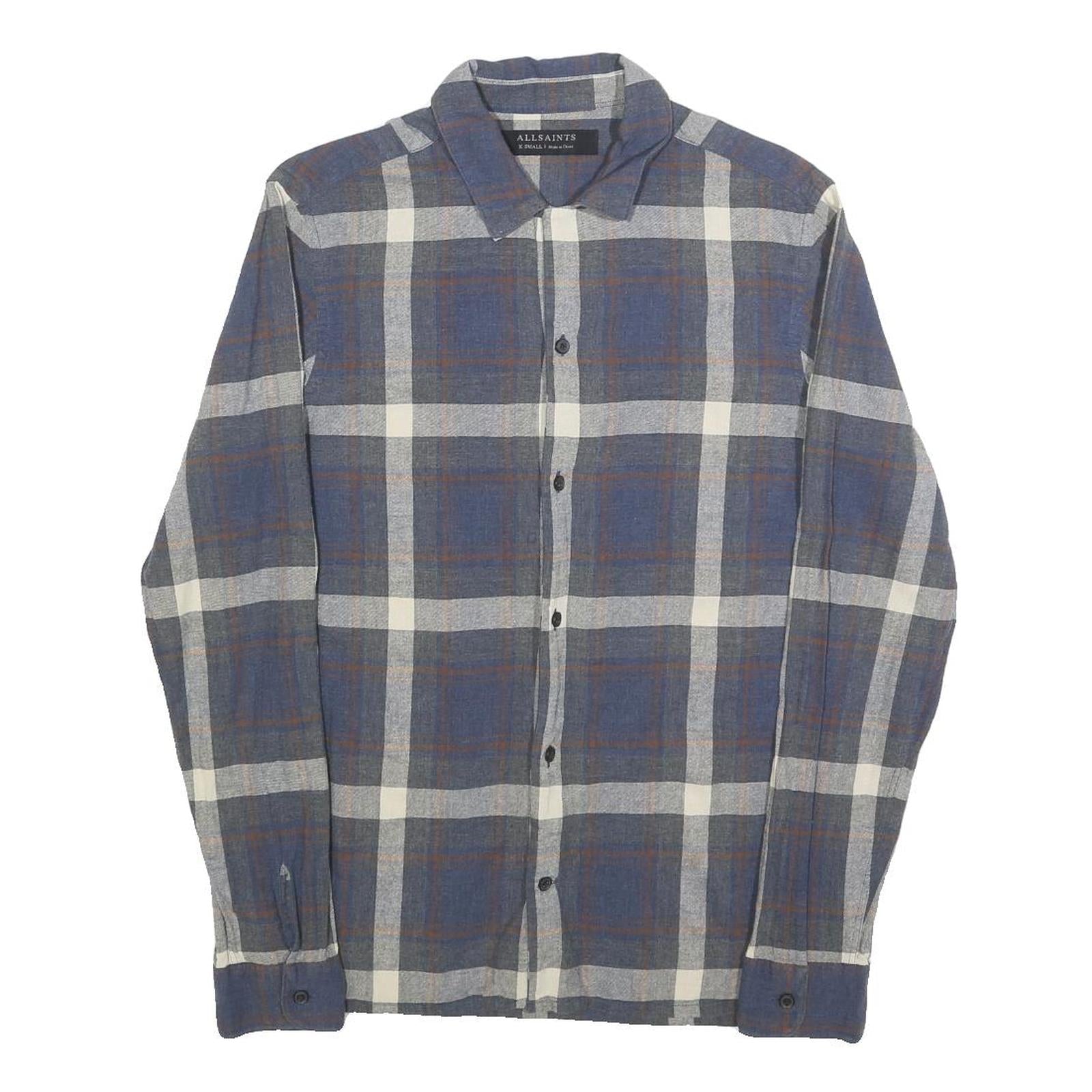 ALL SAINTS Mens Blue & White Check Shirt XS Classic Cotton Casual Refurbished - N/A refurbished available on Cerqular