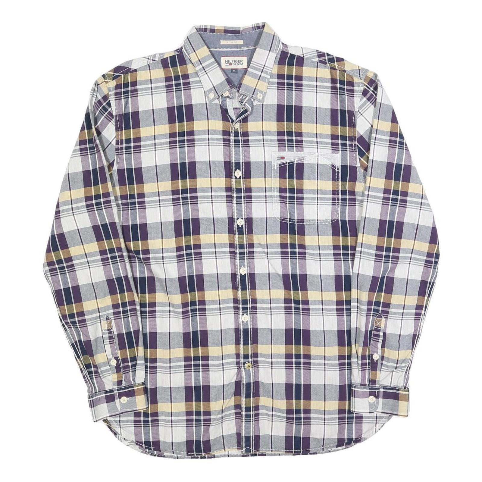TOMMY HILFIGER Mens Blue Beige Check Shirt XL Classic Button-Down Long Sleeve Refurbished - N/A refurbished available on Cerqular