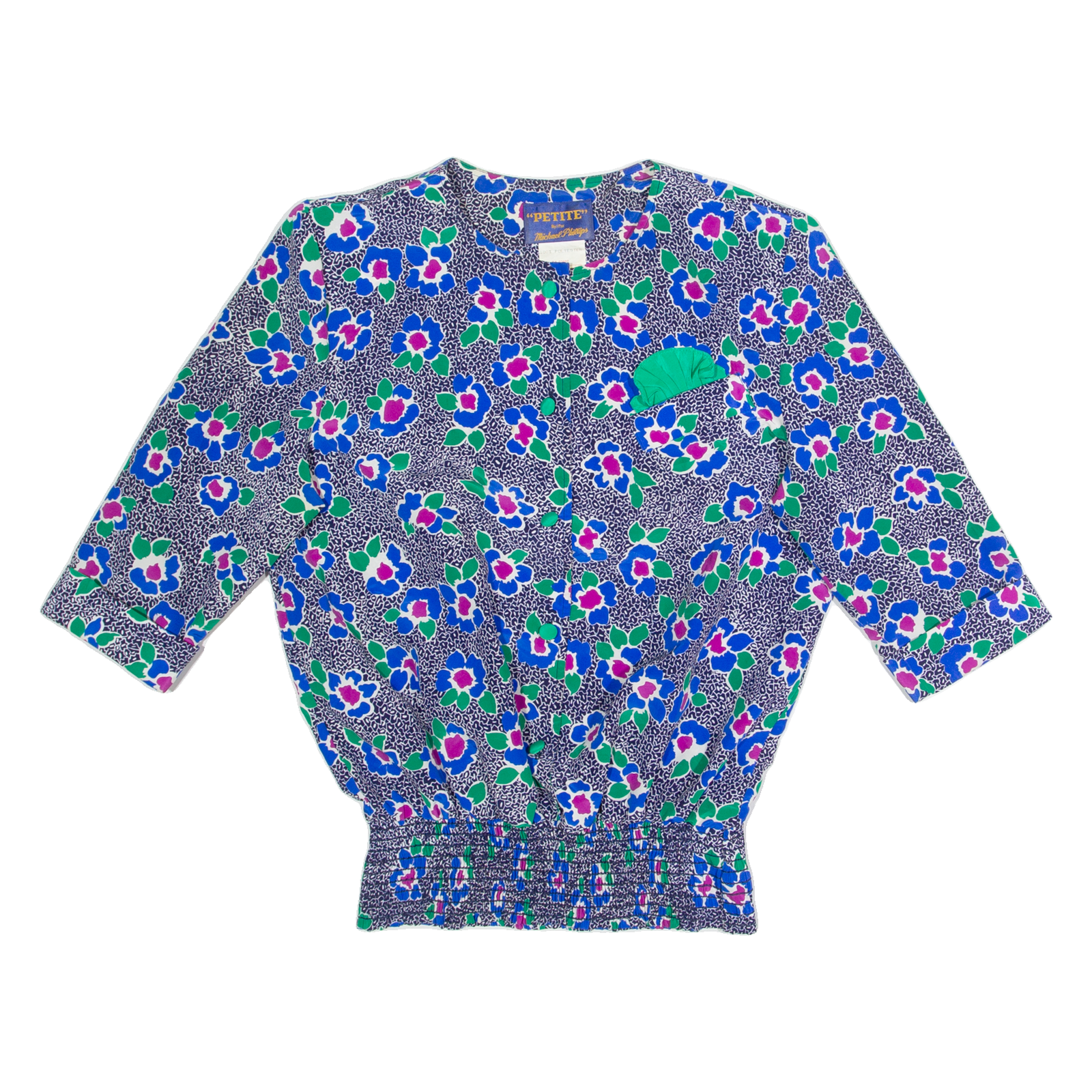 MICHAEL PHILLIPS Petite Womens Printed Blouse Blue 90s Floral M Refurbished - N/A refurbished available on Cerqular