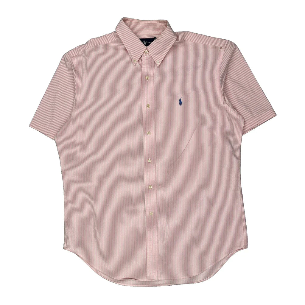 Ralph Lauren Striped Short Sleeve Shirt - Large Pink Cotton Refurbished - Thrifted (note: this is a term often used to describe second- refurbished available on Cerqular