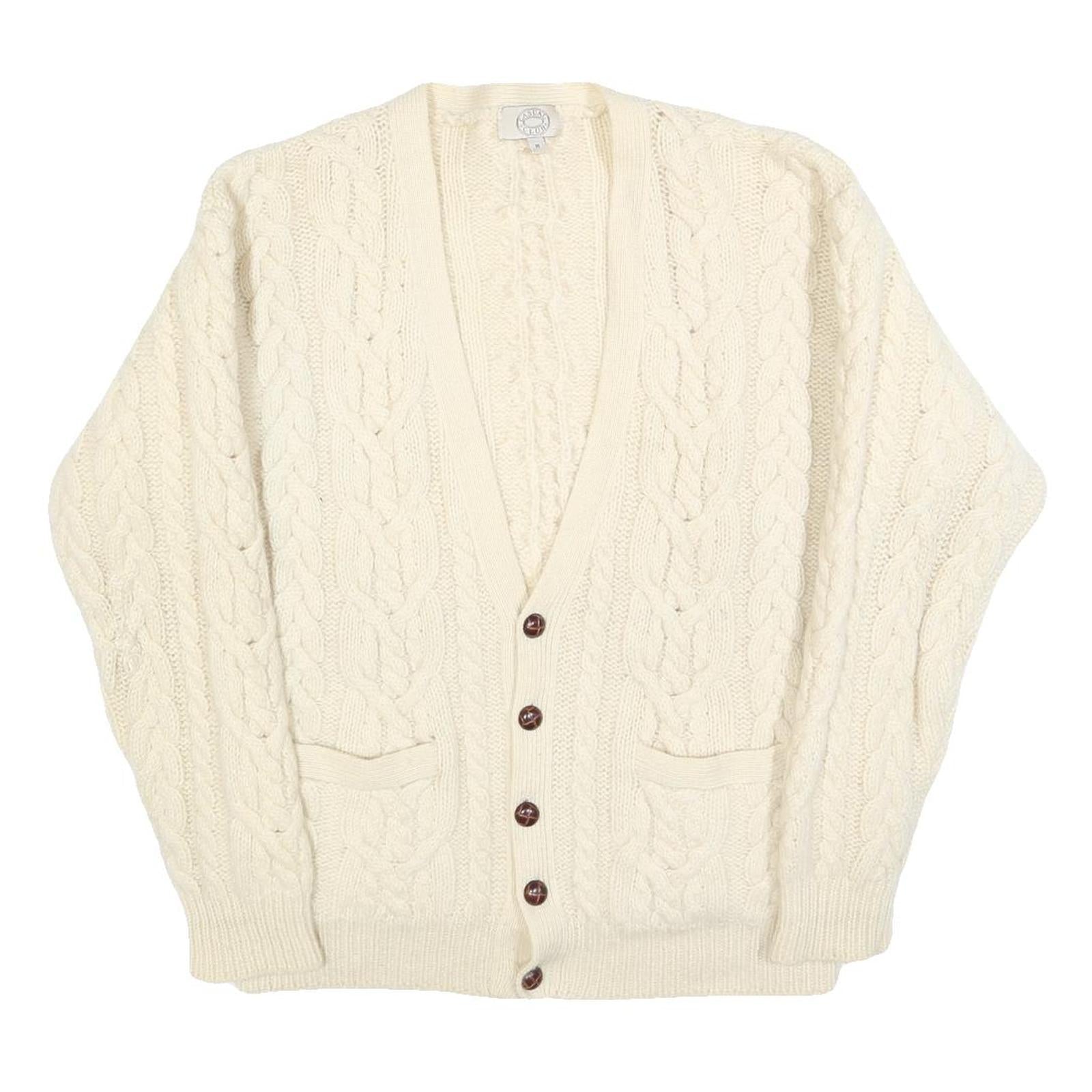 CASUAL CLUB Mens Cream Wool Cable Knit Button Up Jumper M Classic Warm Refurbished - N/A refurbished available on Cerqular