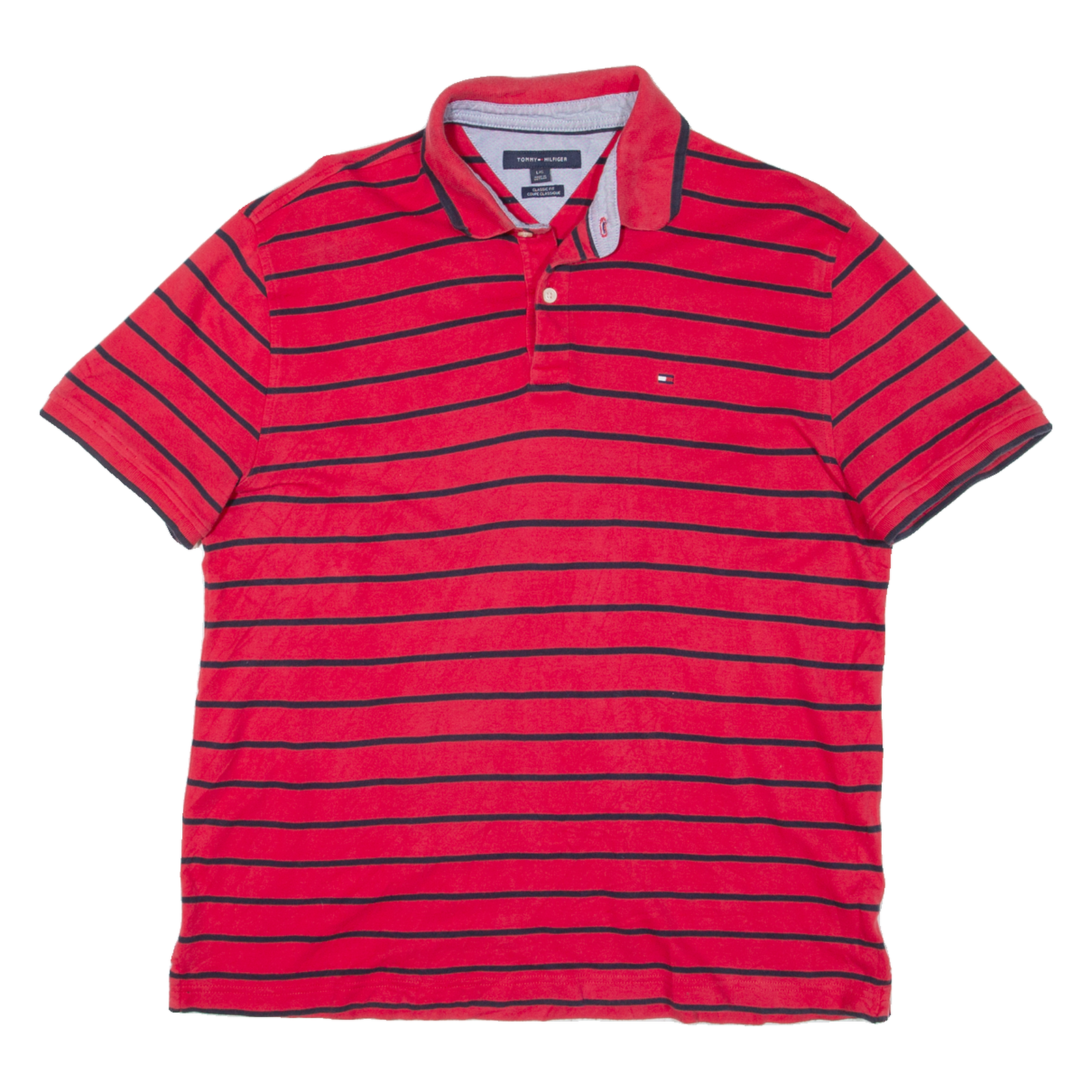 TOMMY HILFIGER Mens Polo Shirt Red Striped L Refurbished - N/A refurbished available on Cerqular