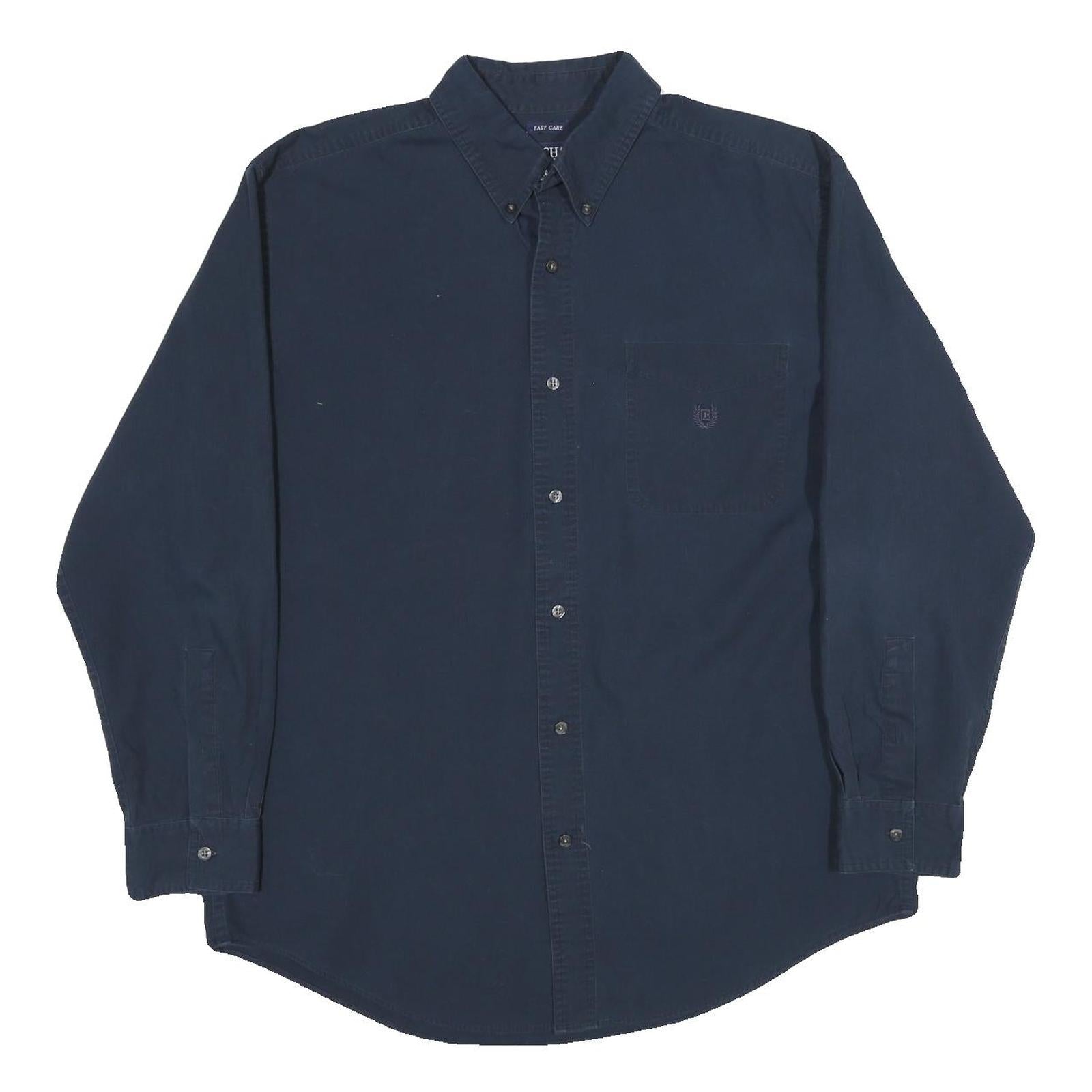 CHAPS Mens Blue Plain Shirt L Cotton Button Down Collar Long Sleeve Casual Refurbished - N/A refurbished available on Cerqular