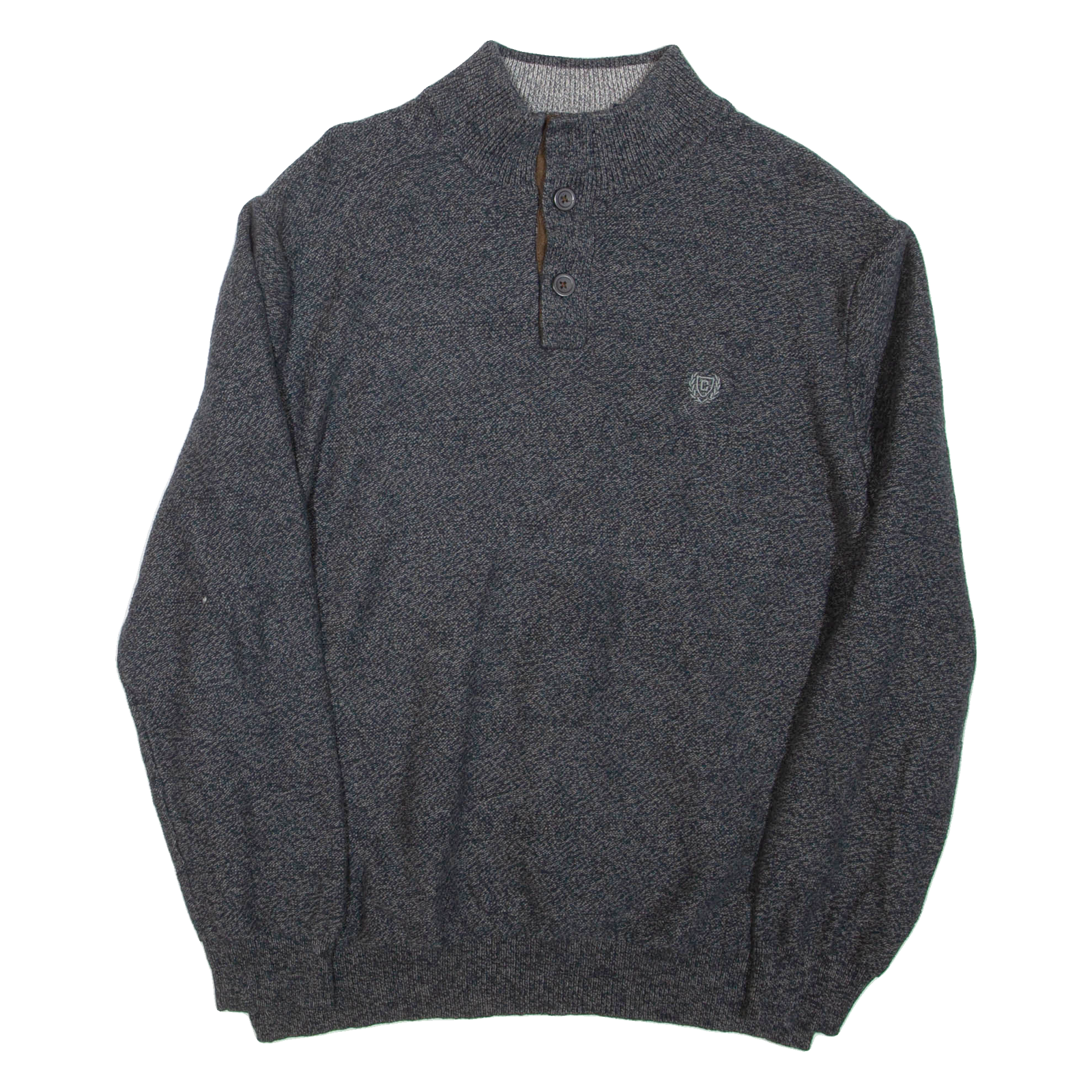 CHAPS Mens Jumper Grey Button Neck Tight Knit L Refurbished - N/A refurbished available on Cerqular