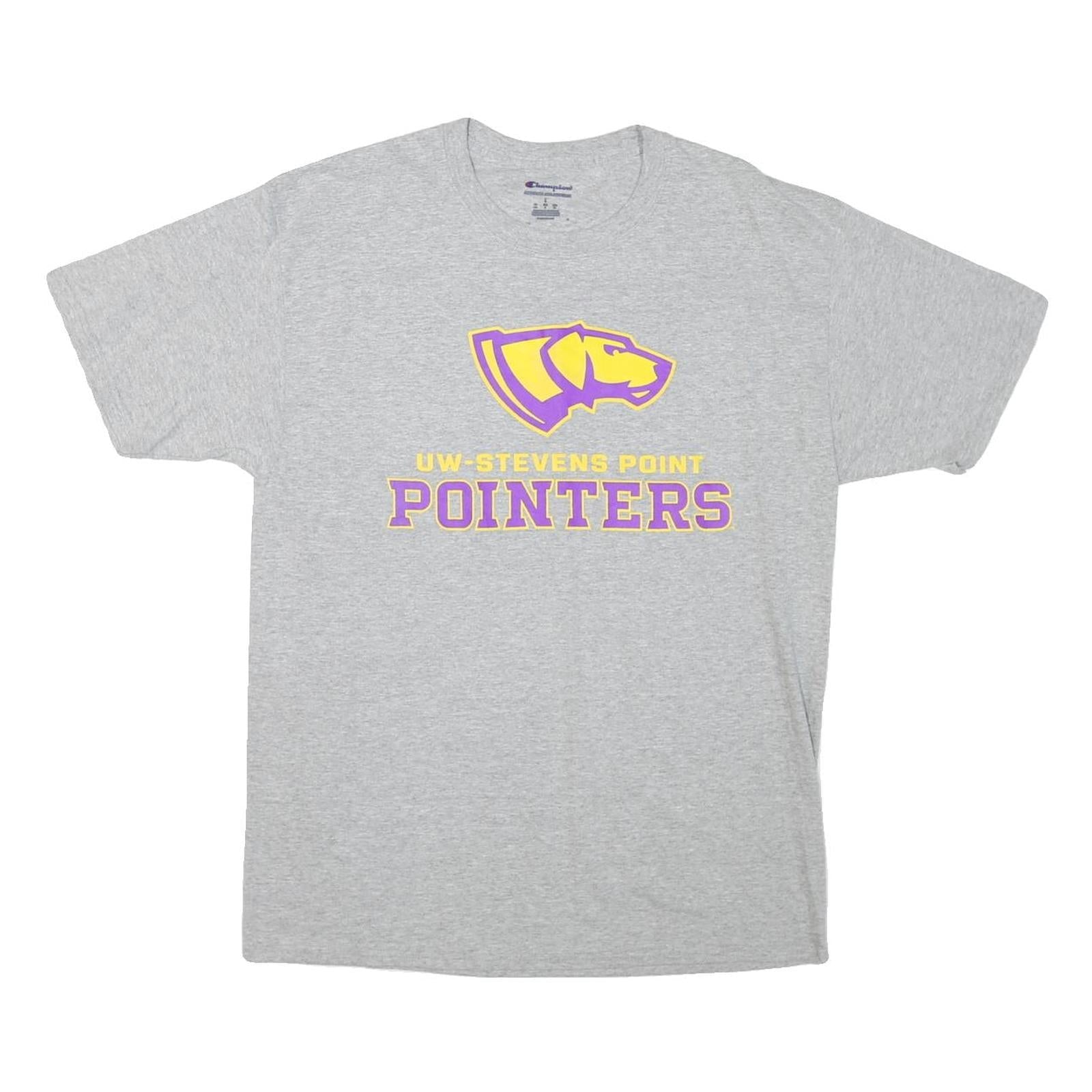CHAMPION Mens Grey UW-Stevens Point Pointers Graphic T-Shirt L Short Sleeve Crew Refurbished - N/A refurbished available on Cerqular