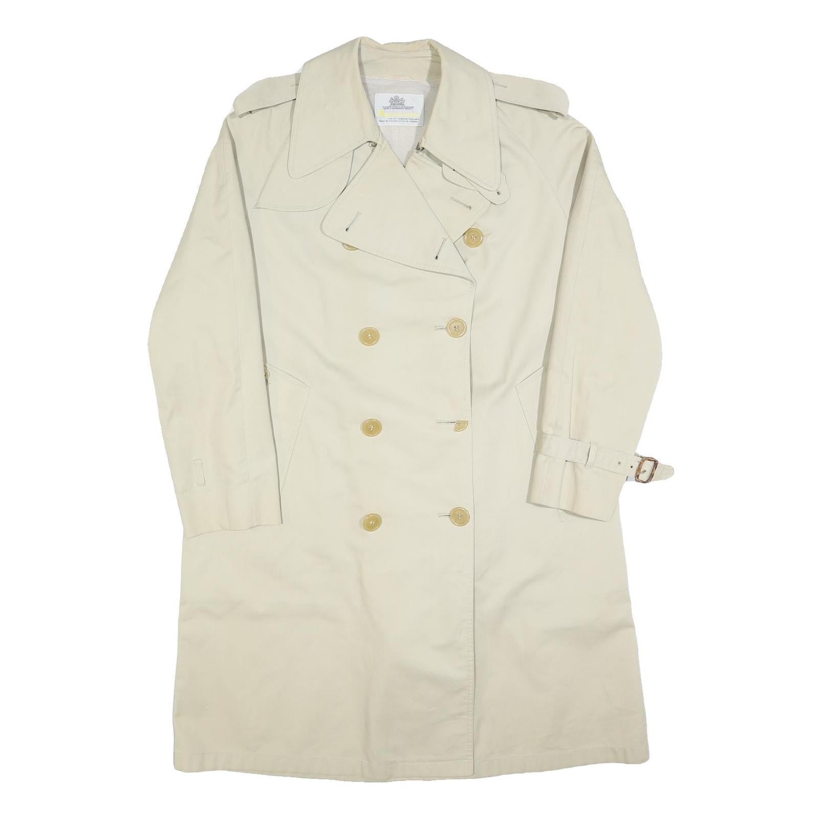 AQUASCUTUM Womens Cream Cotton Blend Trench Jacket L Classic Button Closure Refurbished - N/A refurbished available on Cerqular