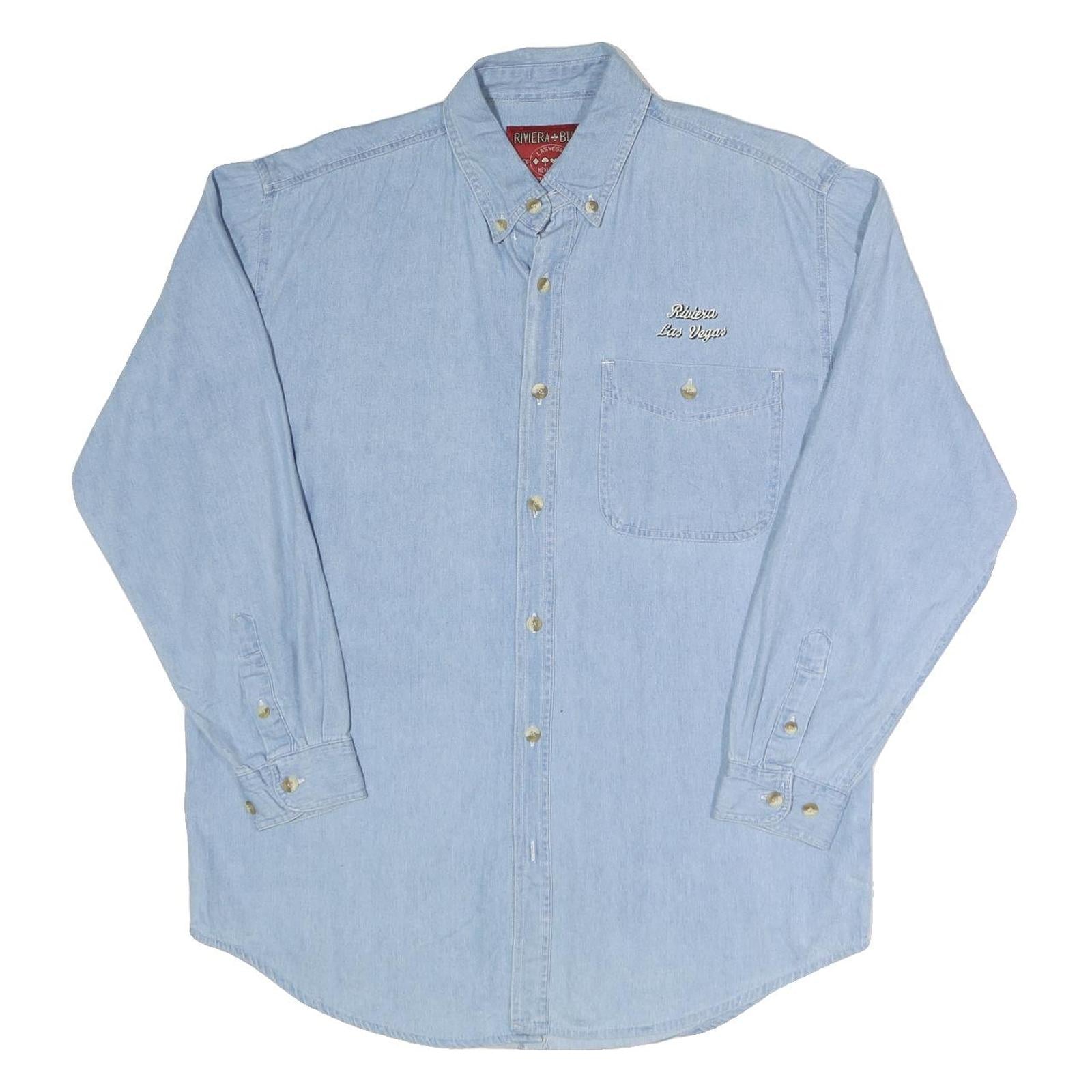 RIVIERA BLUES Mens Blue Cotton Shirt S Button-Down Collar Long Sleeve Casual Refurbished - N/A refurbished available on Cerqular