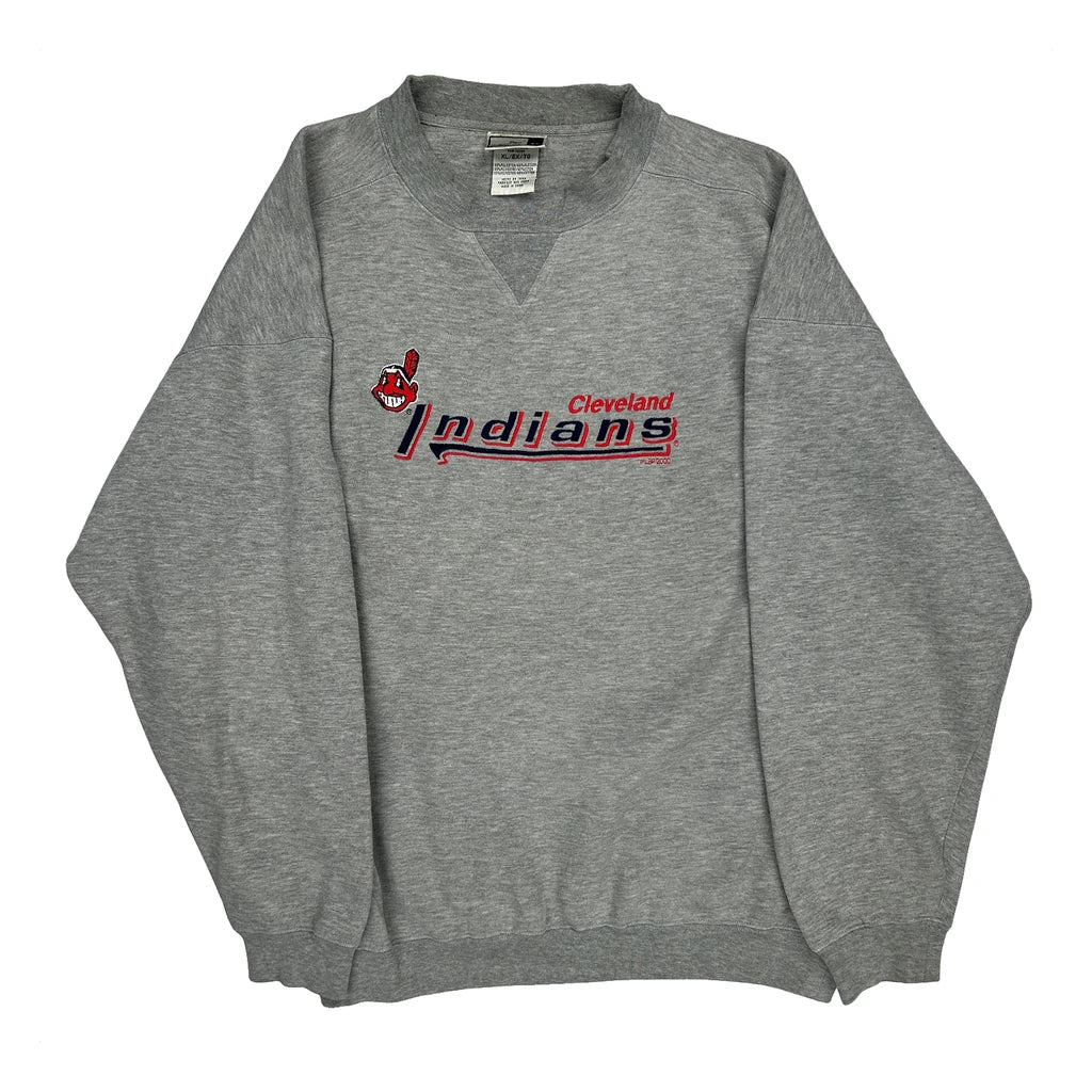 Cleveland Indians Puma Mlb Sweatshirt - XL Grey Polyester Blend Refurbished - Thrifted (note: this is a term often used to describe second- refurbished available on Cerqular