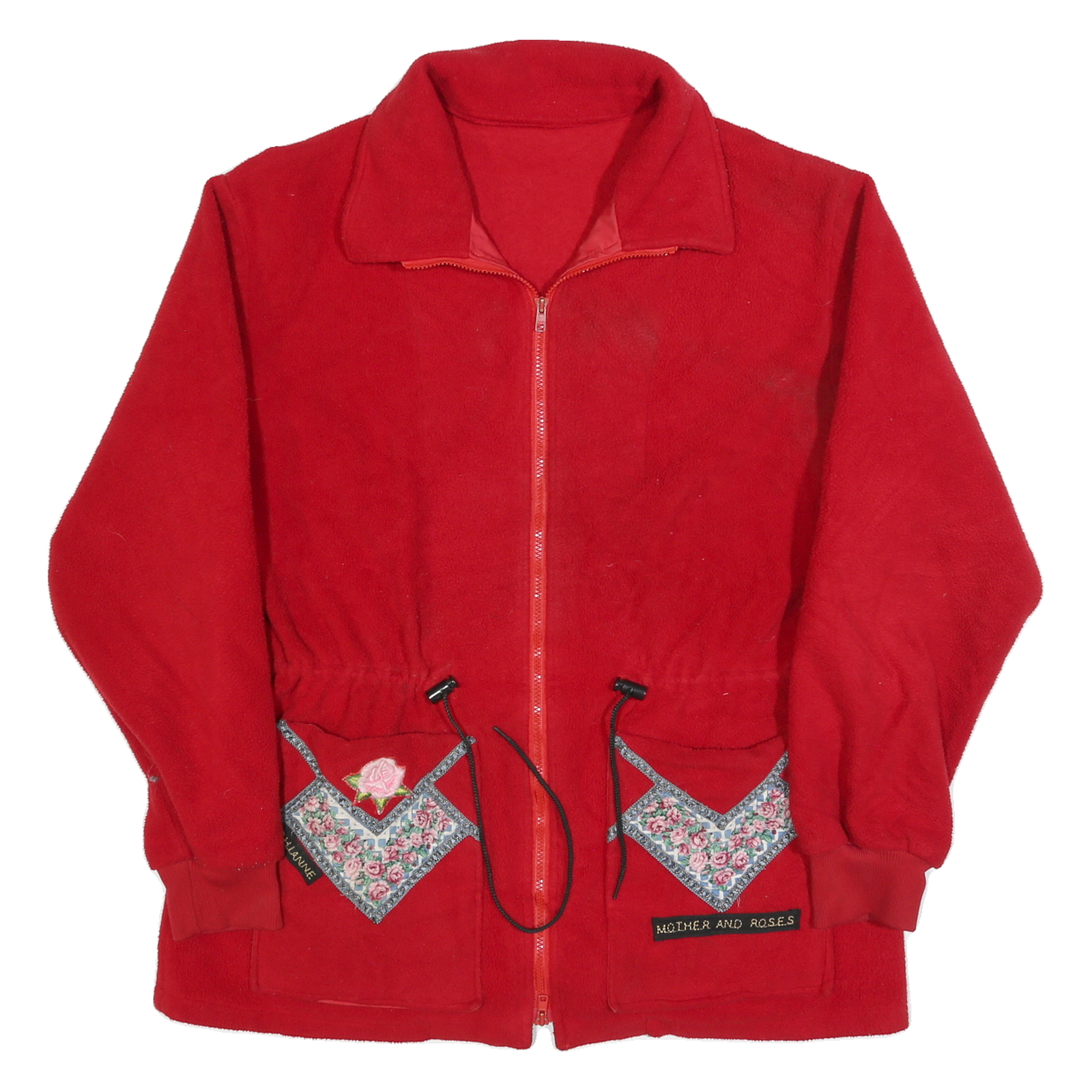 Womens Red Floral Embroidered Polyester Jacket L Zip Plain Casual Outerwear Refurbished - N/A refurbished available on Cerqular