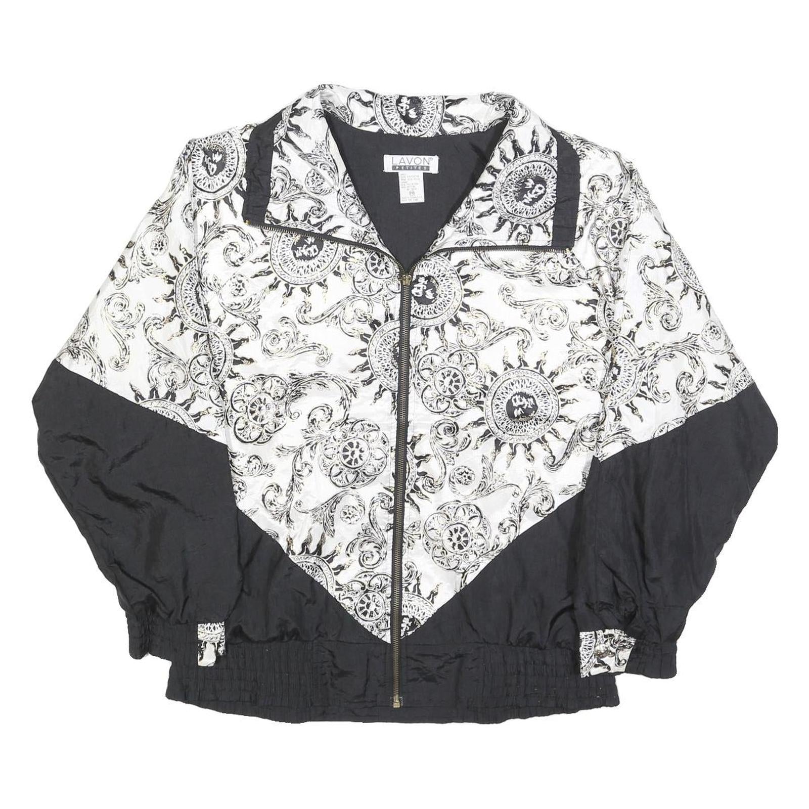 LAVON Womens Black & White Printed Zip Jacket M Polyester Lightweight Casual Refurbished - N/A refurbished available on Cerqular
