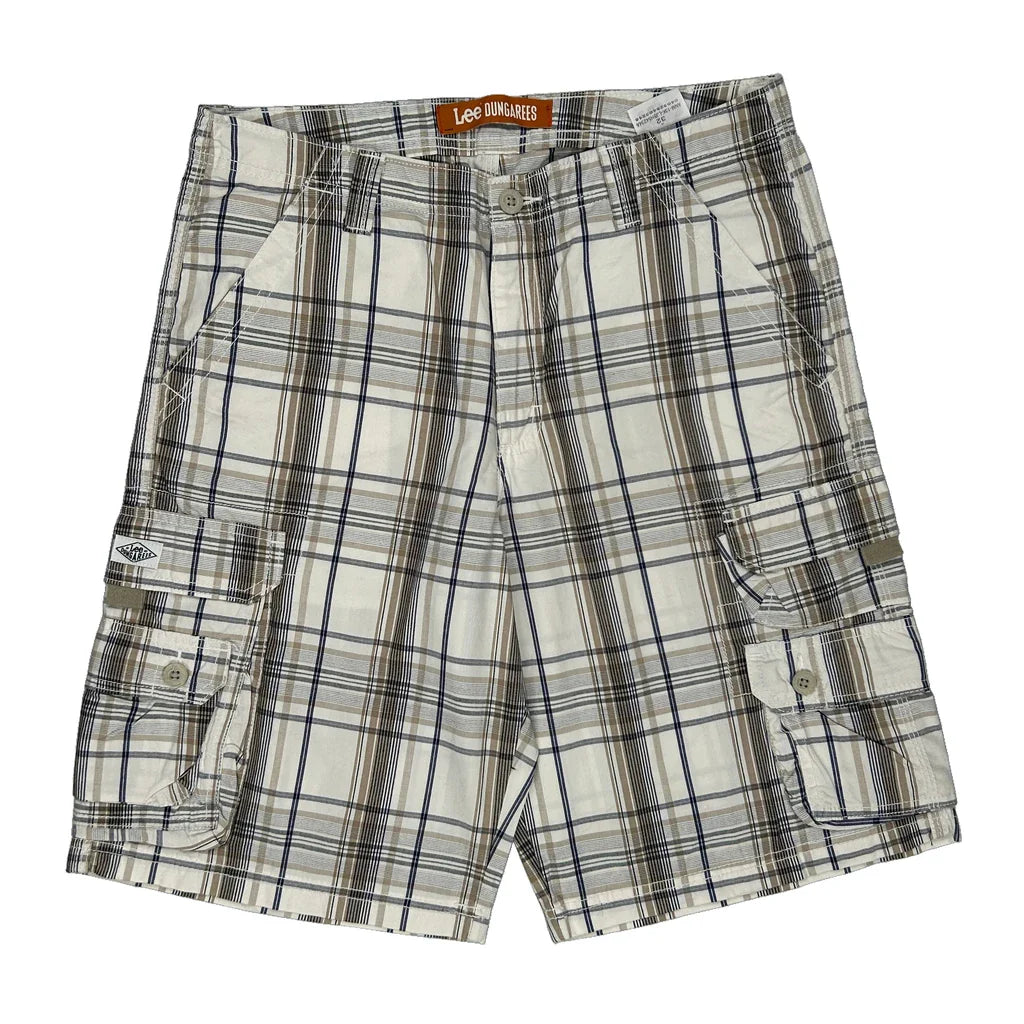 Lee Checked Cargo Shorts - 33W 10L Blue Cotton Refurbished - Thrifted (note: this is a term often used to describe second- refurbished available on Cerqular
