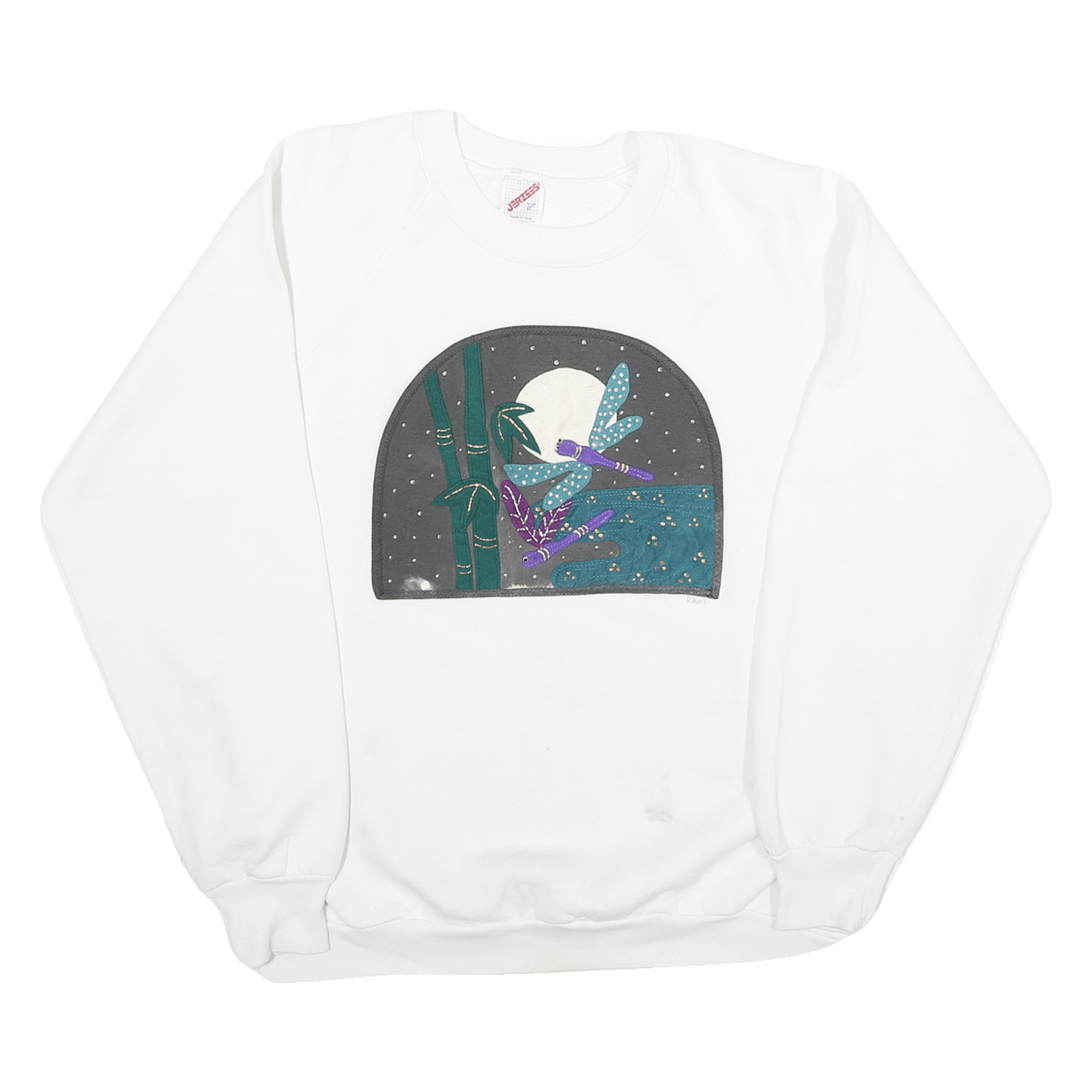 JERZEES Womens White Dragonfly Graphic Crew Neck L Cotton Blend Sweatshirt Refurbished - N/A refurbished available on Cerqular
