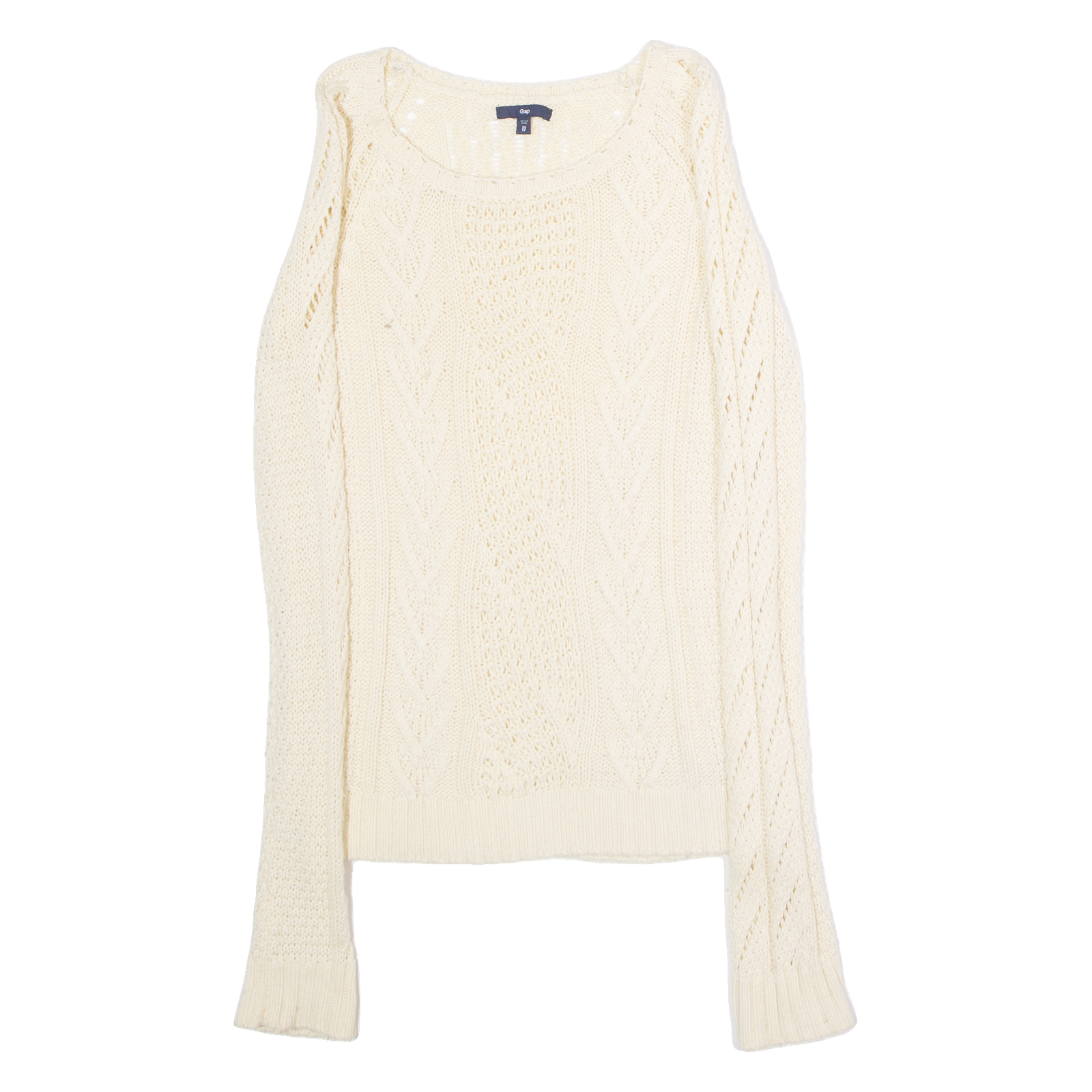 GAP Womens Patterned Jumper Cream Crew Neck Cable Knit Wool XS Refurbished - N/A refurbished available on Cerqular