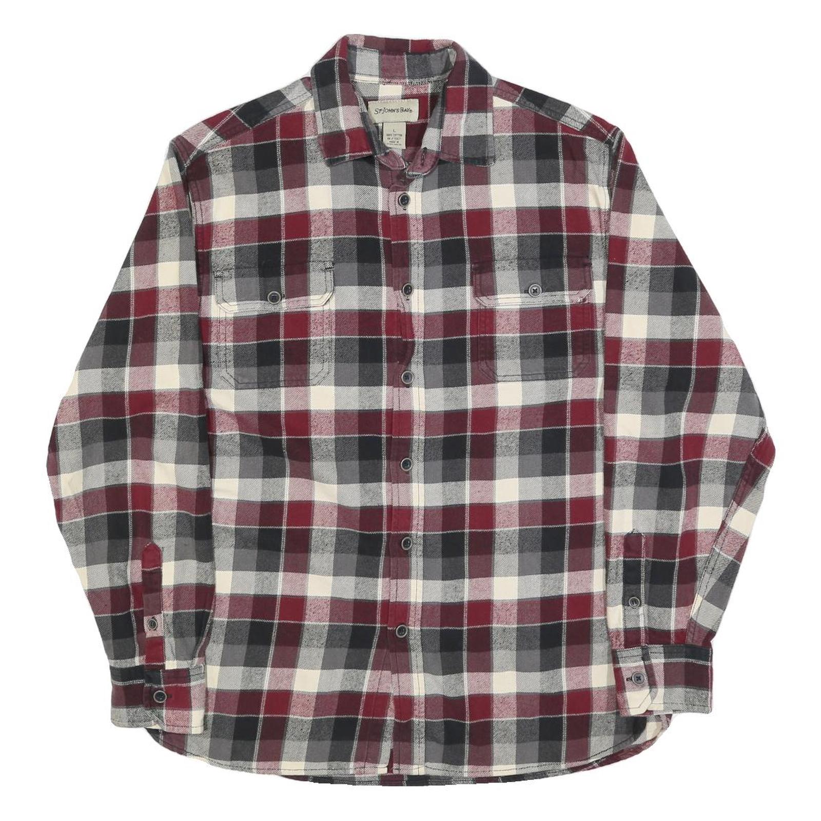 ST JOHNS BAY Mens Red Black & Cream Check Shirt L Cotton Flannel Long Sleeve Refurbished - N/A refurbished available on Cerqular