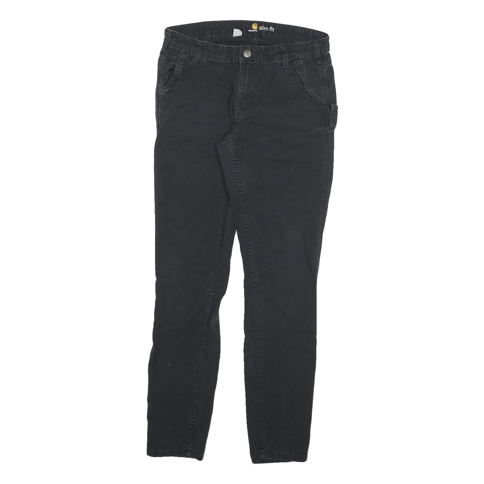 CARHARTT Mens Cotton Blend Black Slim Fit Trousers W28 L30 Workwear Zip Pocket Refurbished - N/A refurbished available on Cerqular