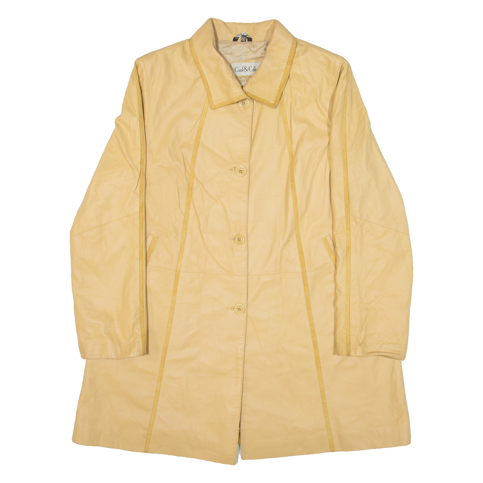 COOL & CALM Womens Overcoat Coat Beige Leather M Refurbished - N/A refurbished available on Cerqular