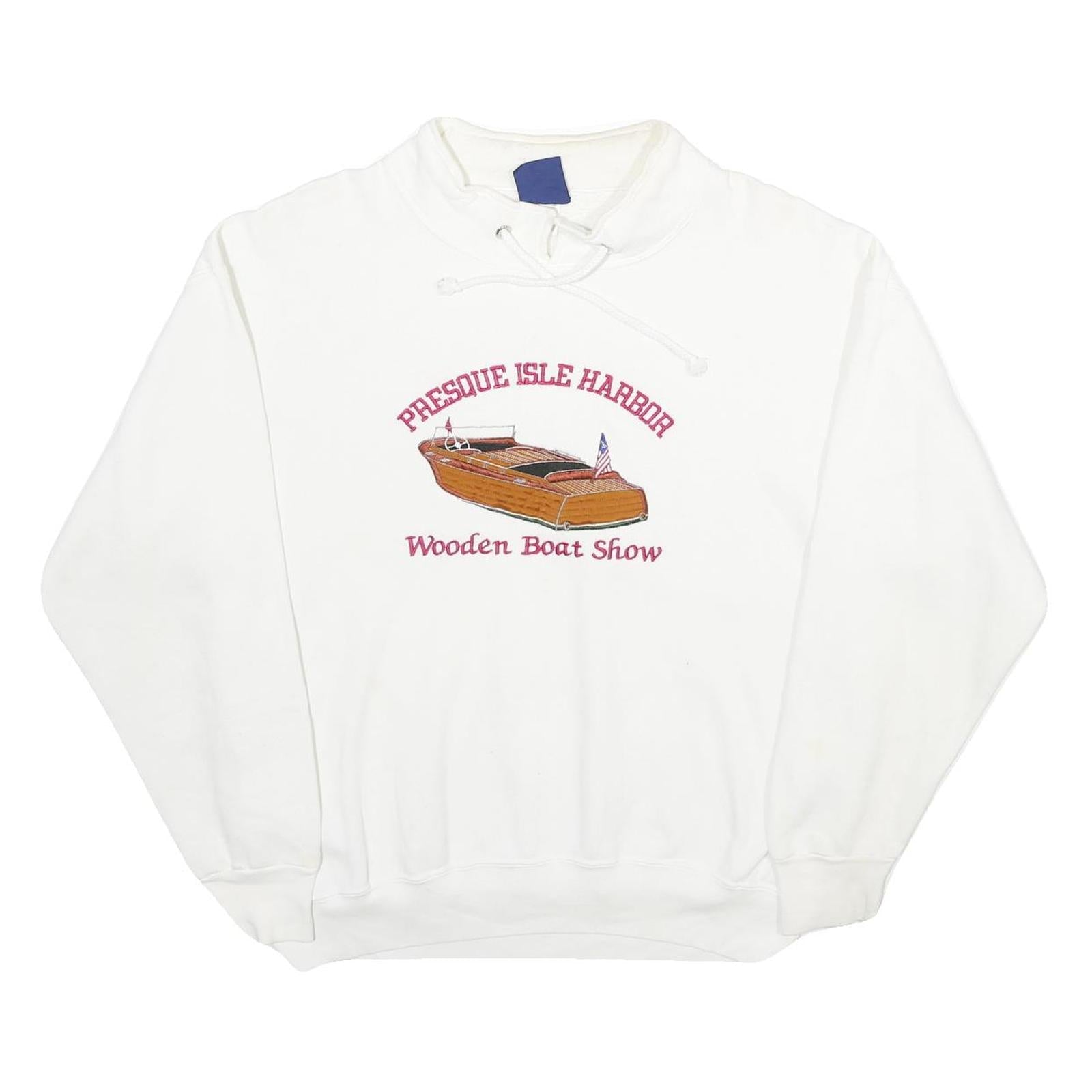 OARSMAN Mens White Presque Isle Harbor Wooden Boat Show Crew Neck L Sweatshirt Refurbished - N/A refurbished available on Cerqular